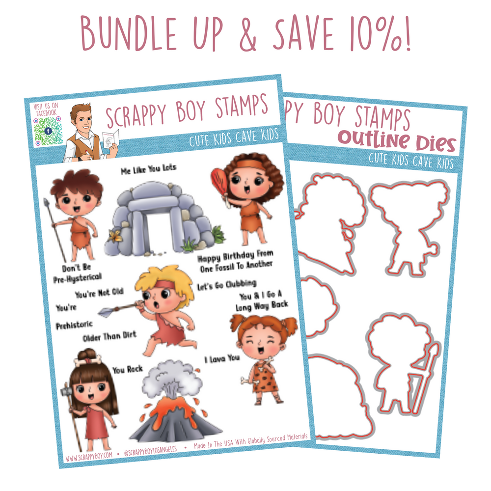 Bundle - Cute Kids Cave Kids Stamp & Outline Dies Scrappy Boy Stamps