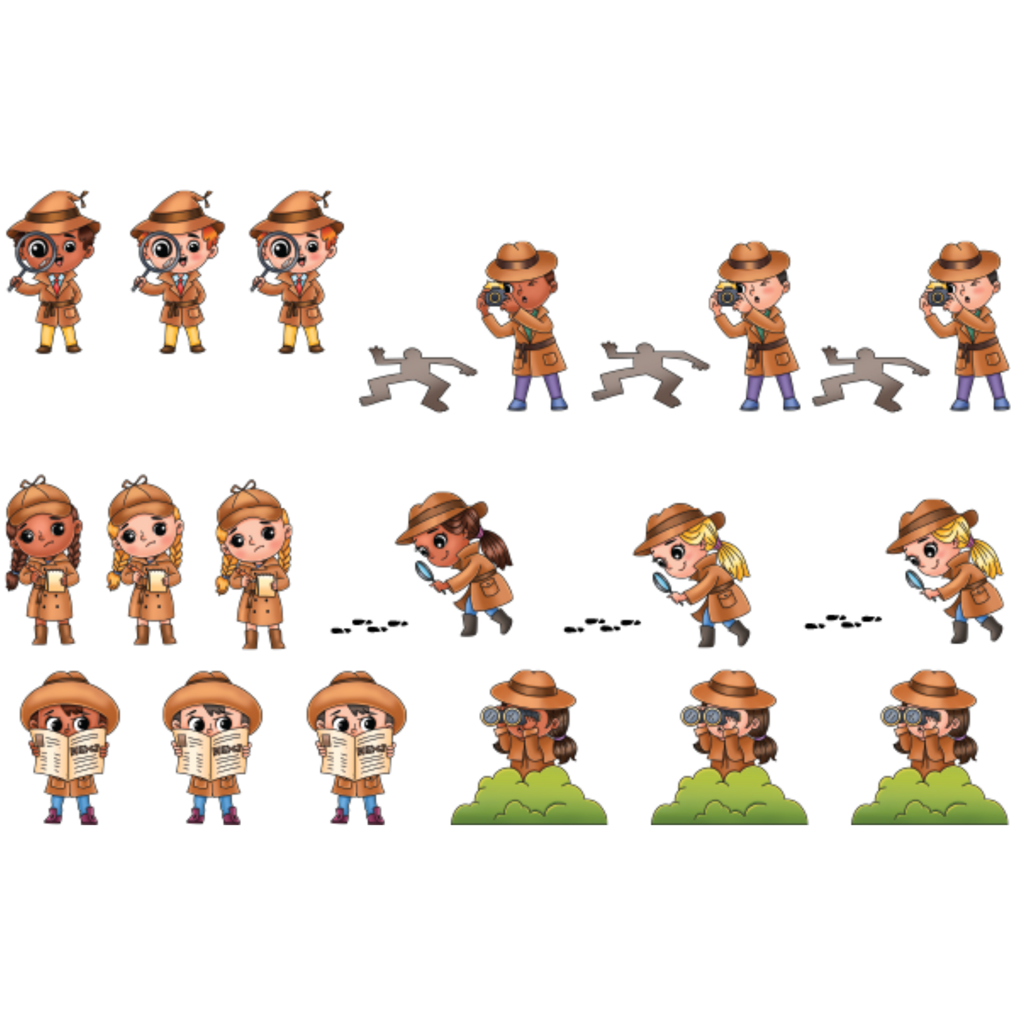 Cute Kids Detectives - Colored Die Cut Pieces Scrappy Boy Stamps