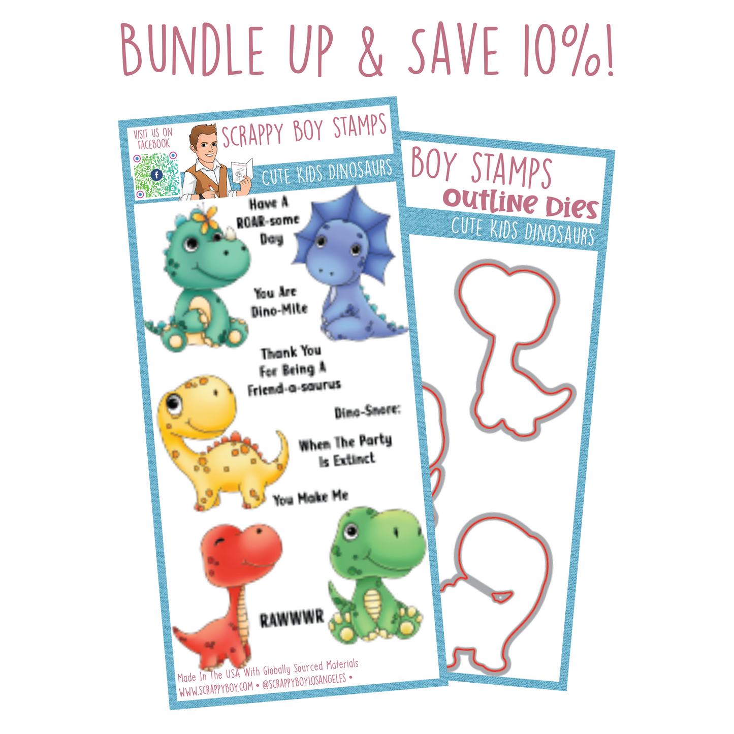 Bundle - Cute Dinosaurs Stamp & Outline Dies (Copy) Scrappy Boy Stamps