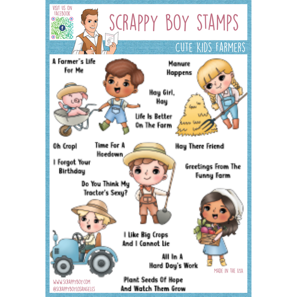 Cute Kids Farmers- 6x8 Stamp Set Scrappy Boy Stamps