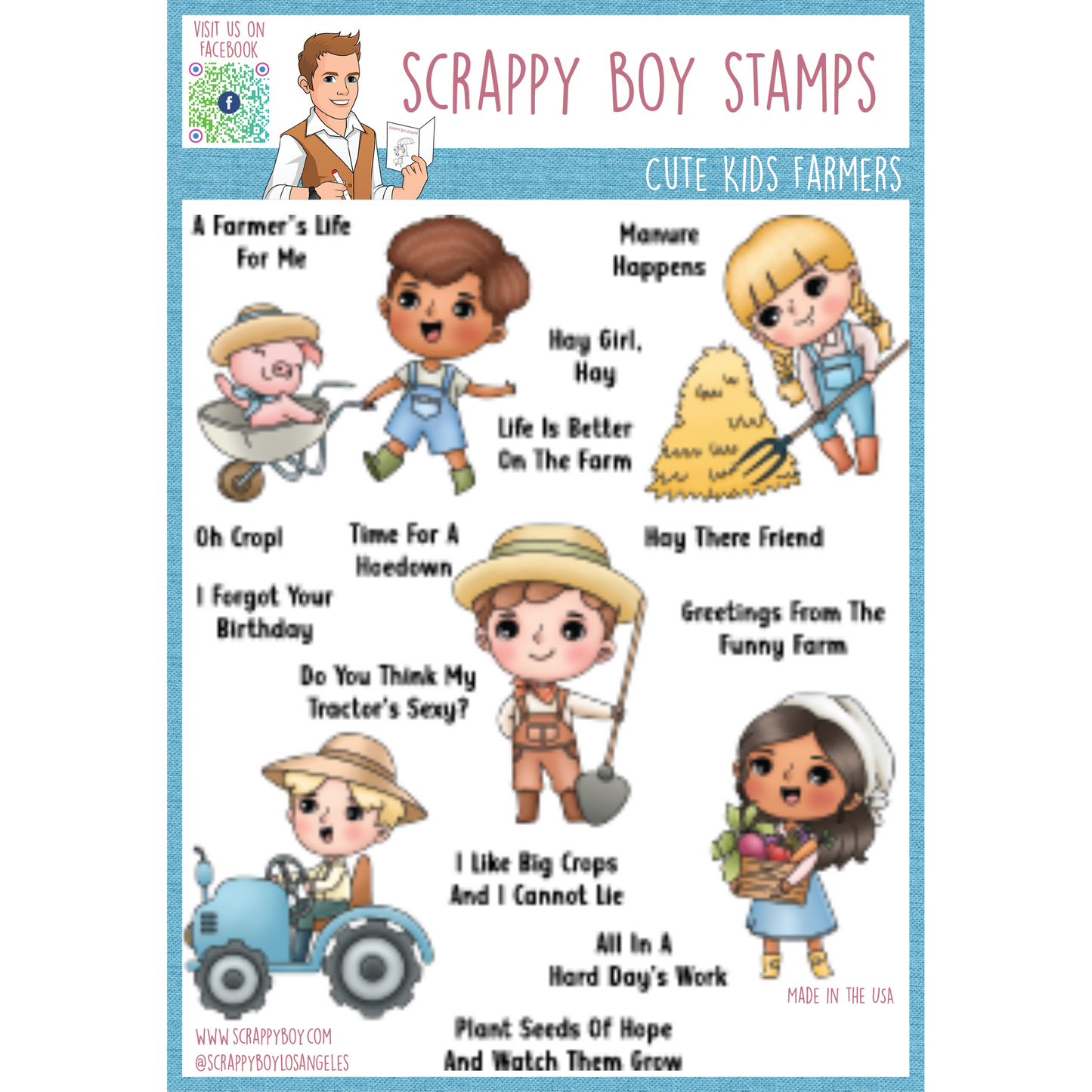 Cute Kids Farmers- 6x8 Stamp Set Scrappy Boy Stamps