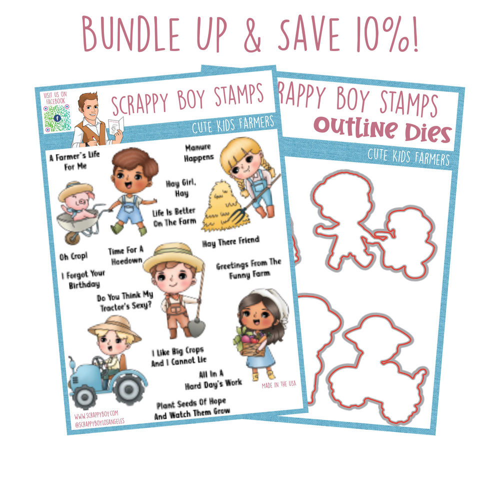 Bundle - Cute Kids Farmers Stamp & Outline Dies scrappyboystamps