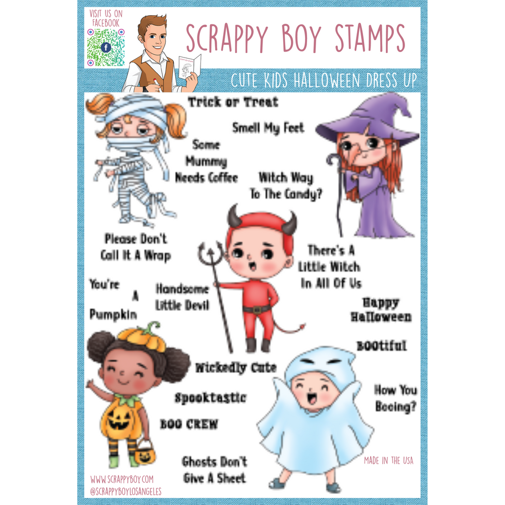 Cute Kids Halloween Dress Up - 6x8 Stamp Set Scrappy Boy Stamps