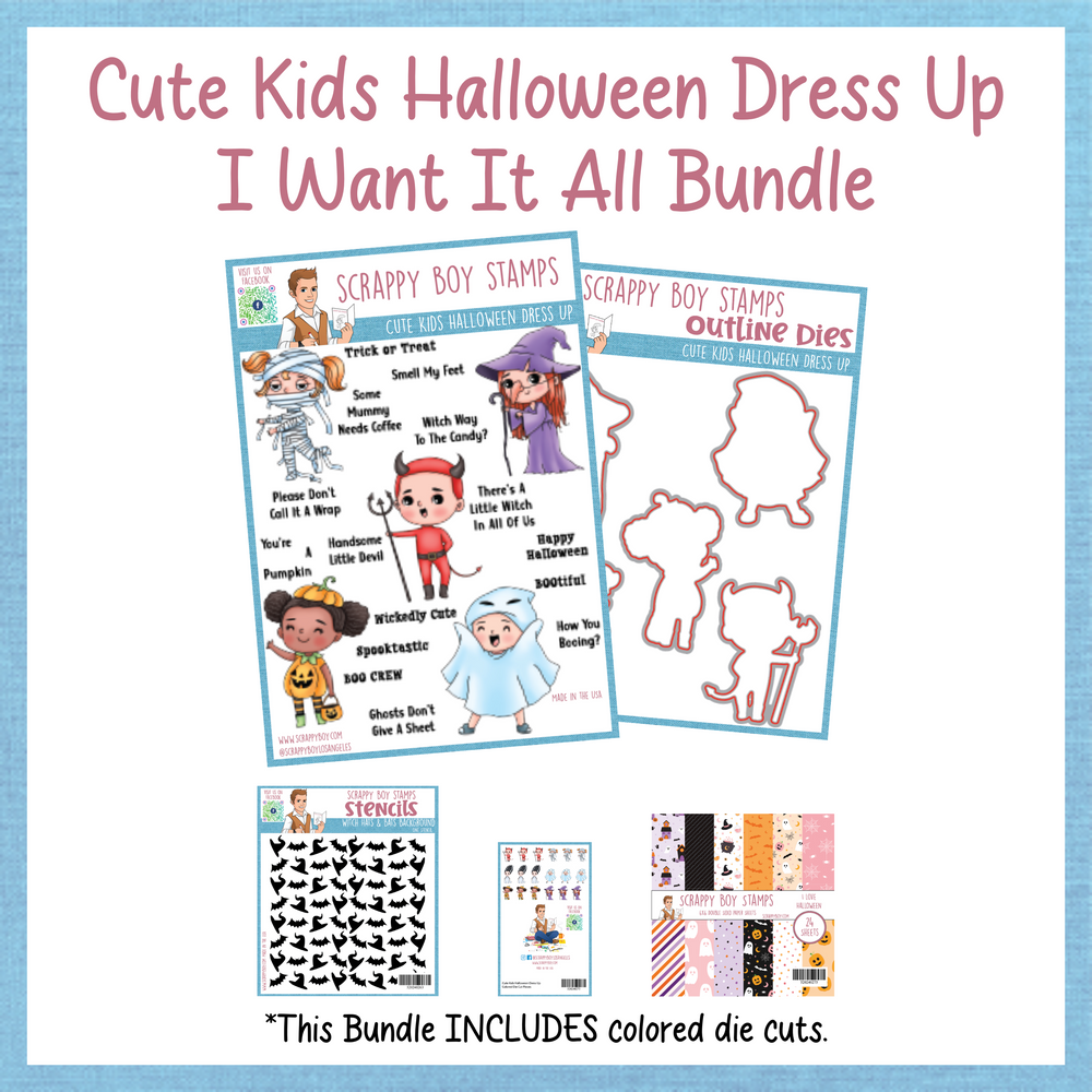 I Want It All Bundle - Cute Kids Halloween Dress Up Release Scrappy Boy Stamps