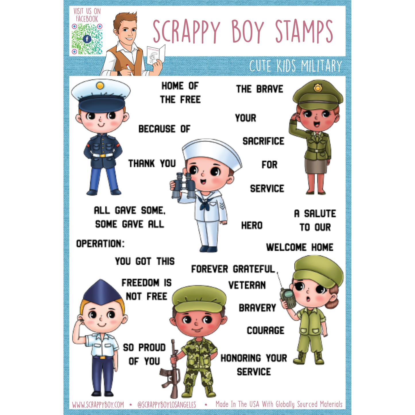 Cute Kids Military - 6x8 Stamp Set Scrappy Boy Stamps