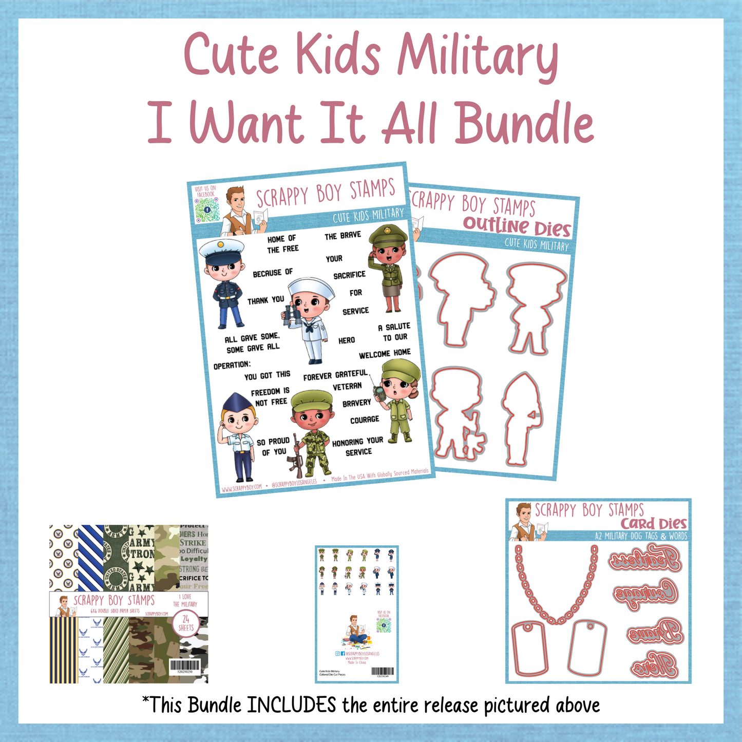 I Want It All Bundle - Cute Kids Military Scrappy Boy Stamps
