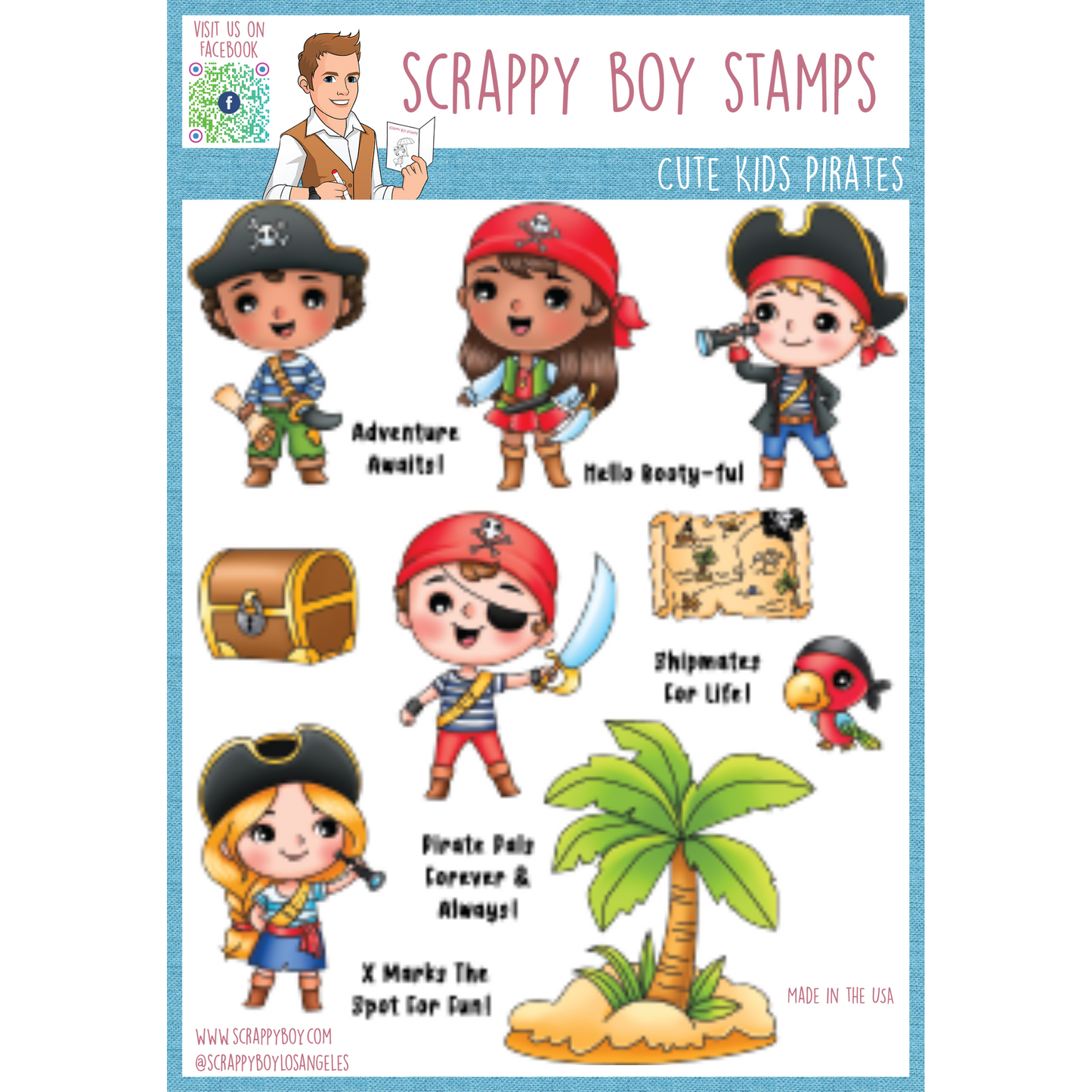 Cute Kids Pirates - 6x8 Stamp Set Scrappy Boy Stamps