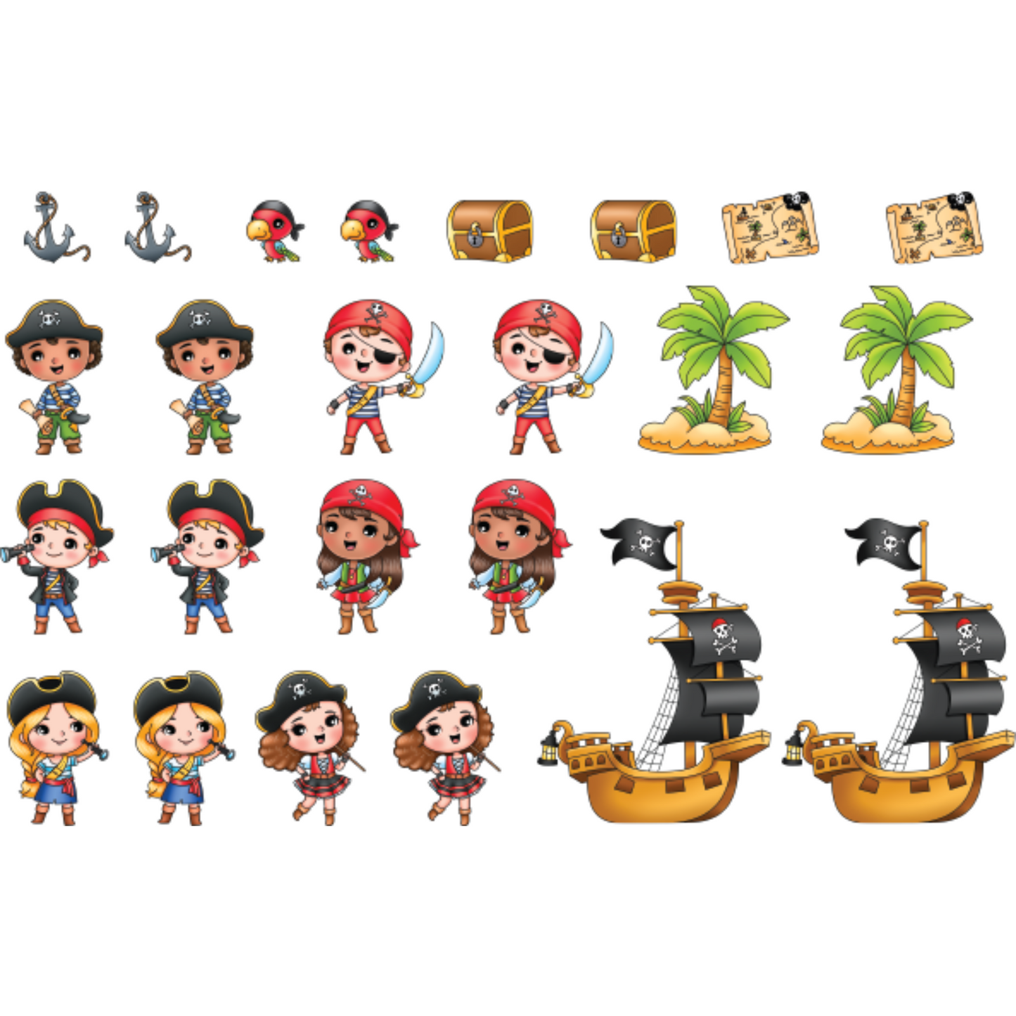 Cute Kids Pirates - Colored Die Cut Pieces Scrappy Boy Stamps