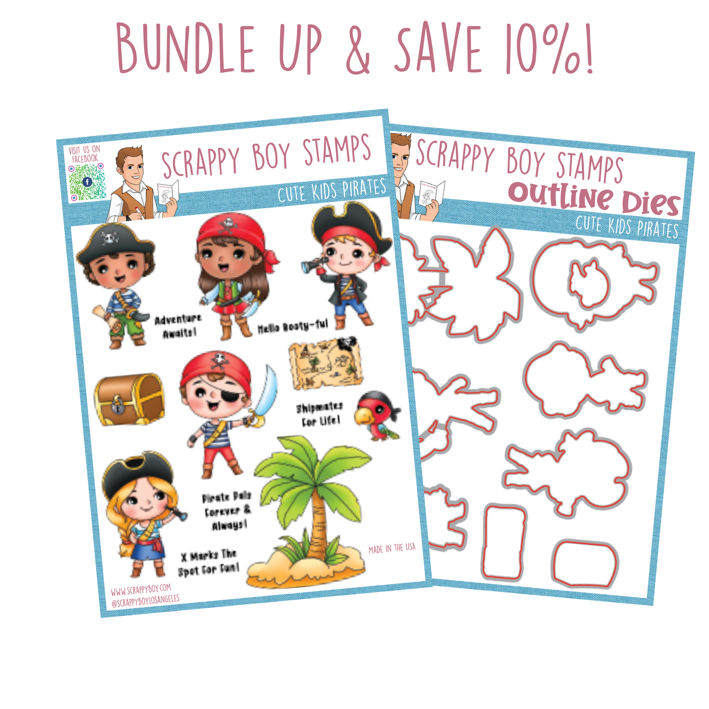 Bundle - Cute Kids Pirates Stamp & Outline Dies scrappyboystamps
