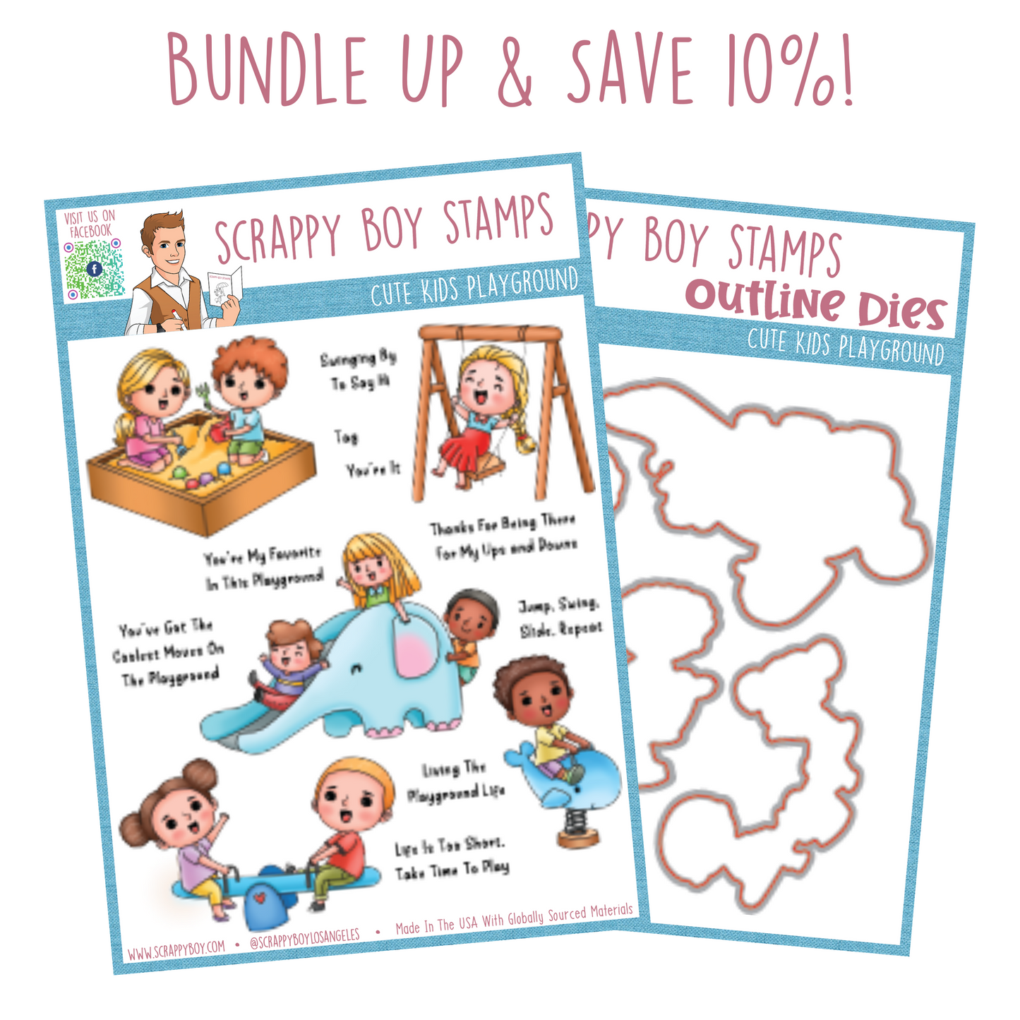 Bundle - Cute Kids Playground Stamp & Outline Dies Scrappy Boy Stamps
