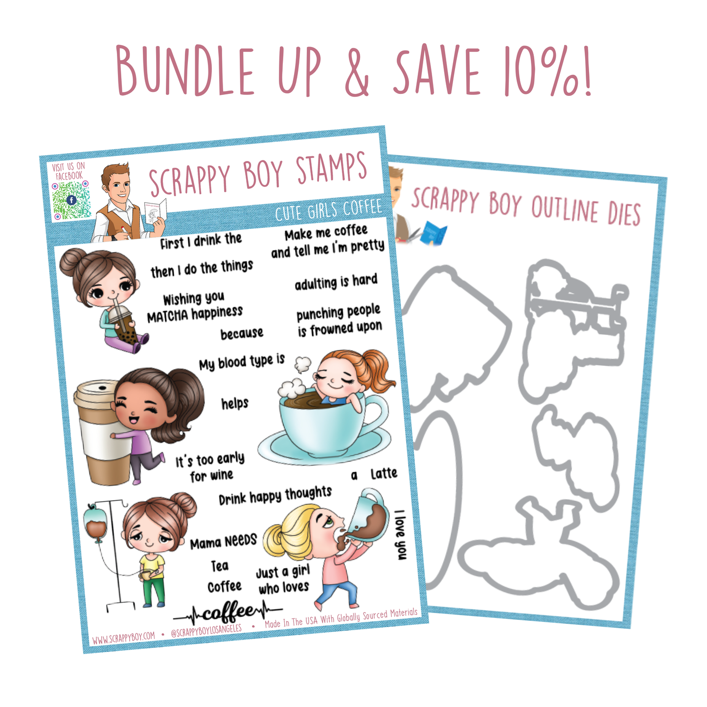Bundle - Cute Girls - Coffee Stamp & Outline Dies scrappyboystamps