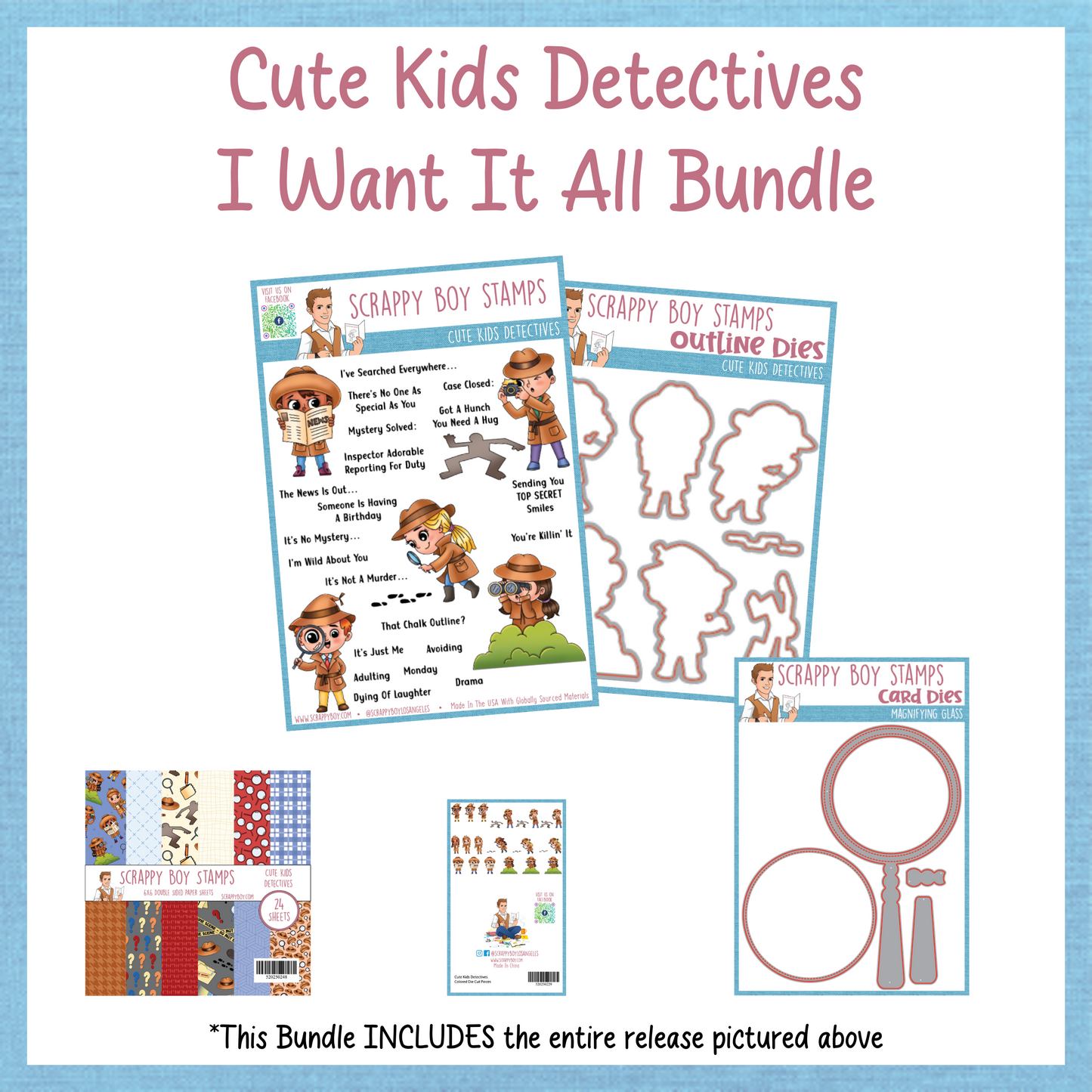 I Want It All Bundle - Cute Kids Detectives Scrappy Boy Stamps