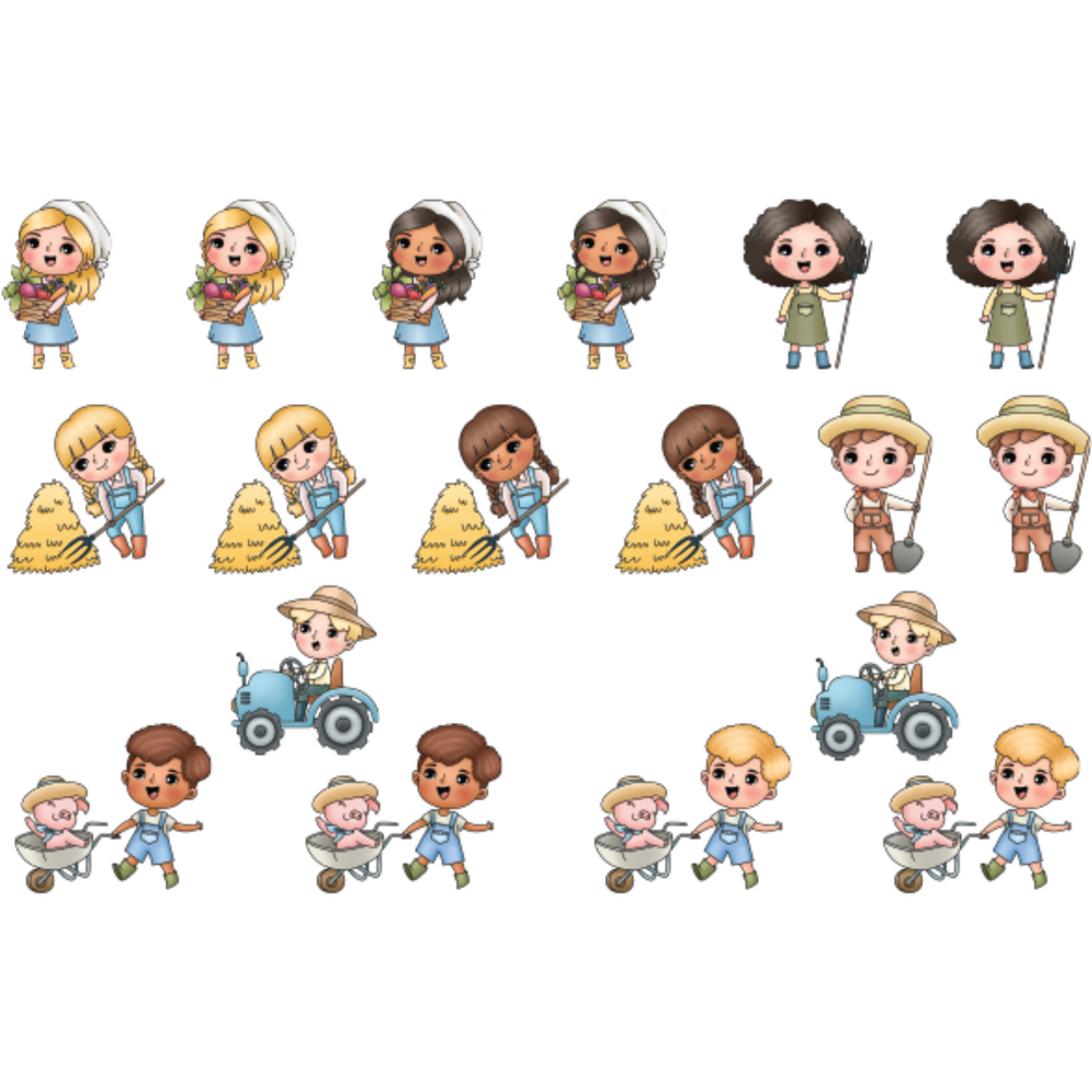 Cute Kids Farmers - Colored Die Cut Pieces Scrappy Boy Stamps