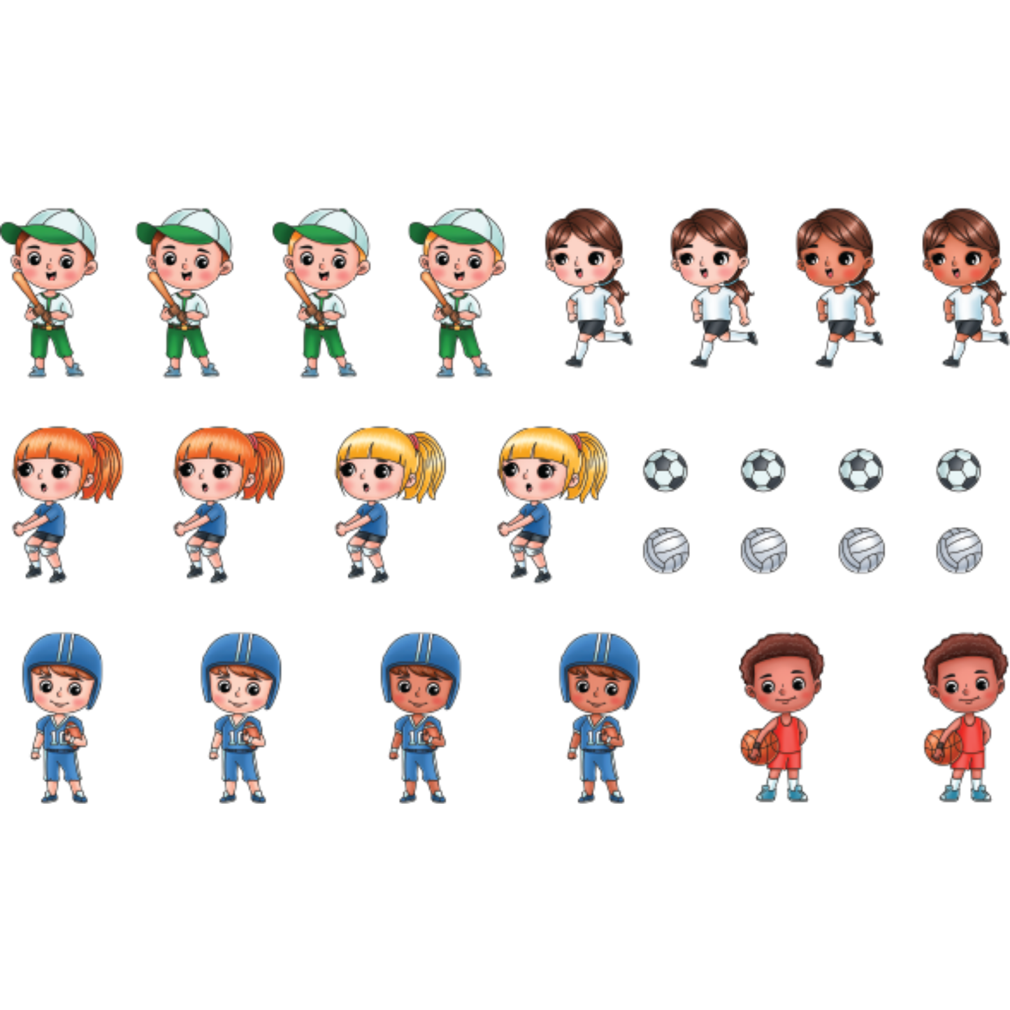 Cute Kids I Love Sports - Colored Die Cut Pieces Scrappy Boy Stamps
