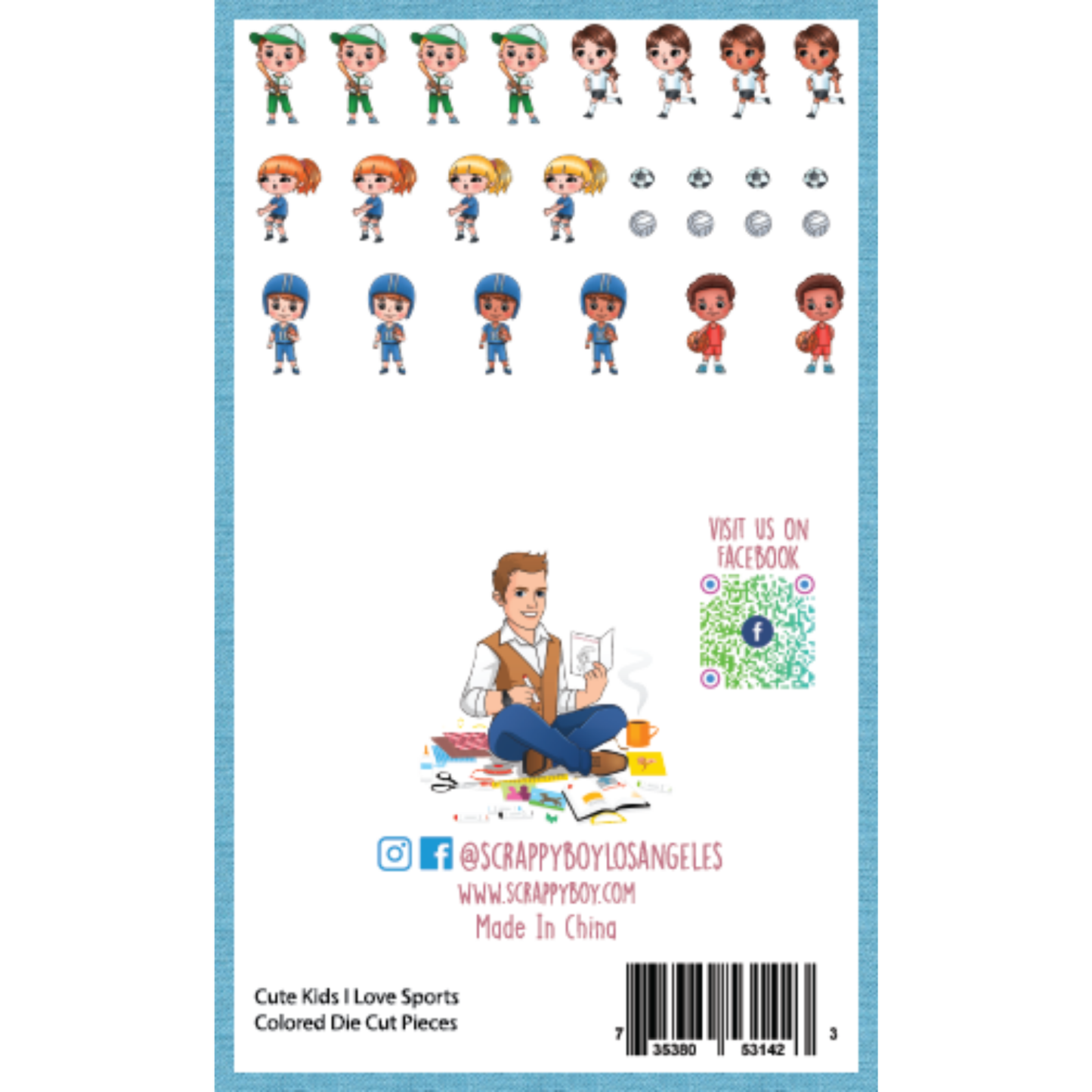 Cute Kids I Love Sports - Colored Die Cut Pieces Scrappy Boy Stamps