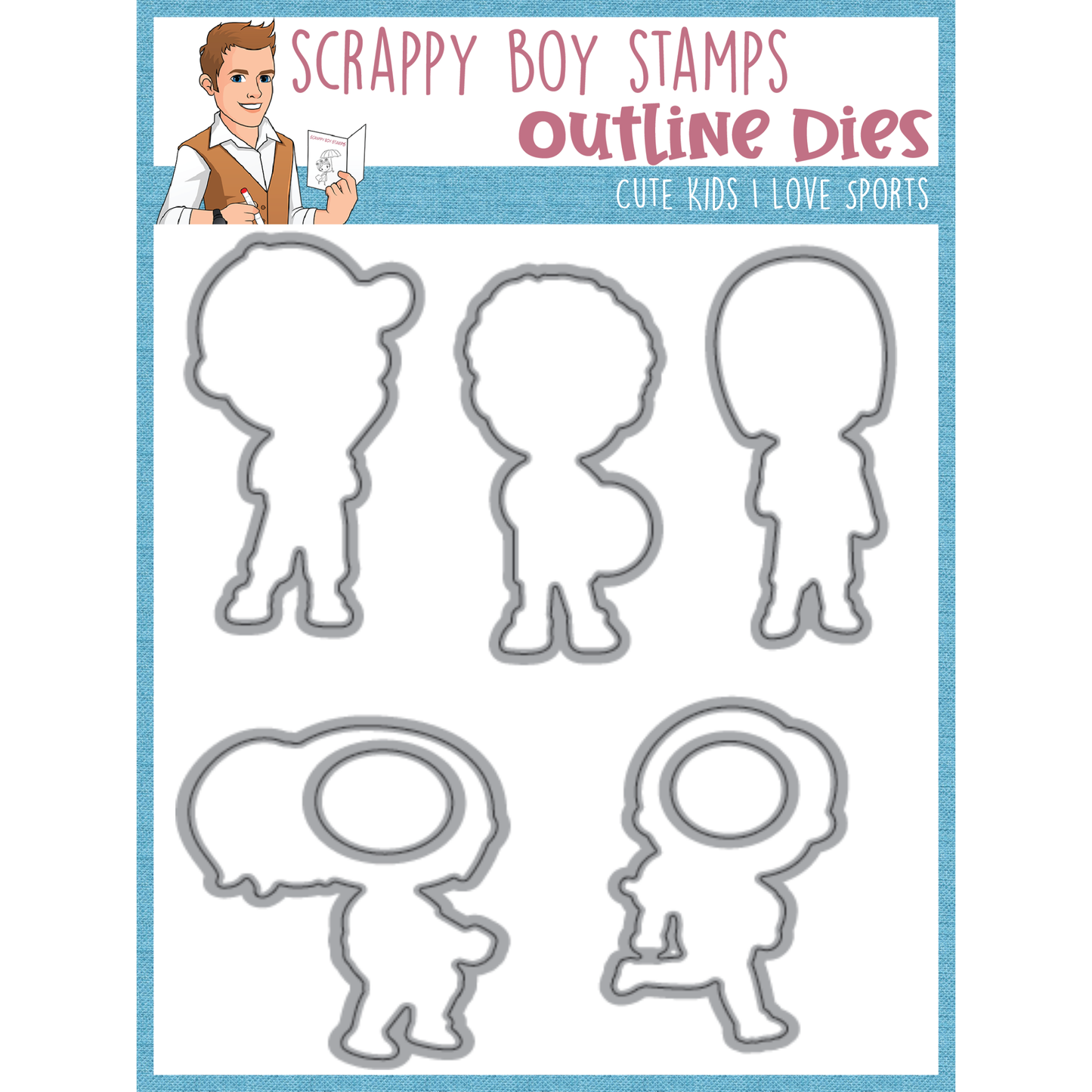 Outline Dies - Cute Kids I Love Sports scrappyboystamps