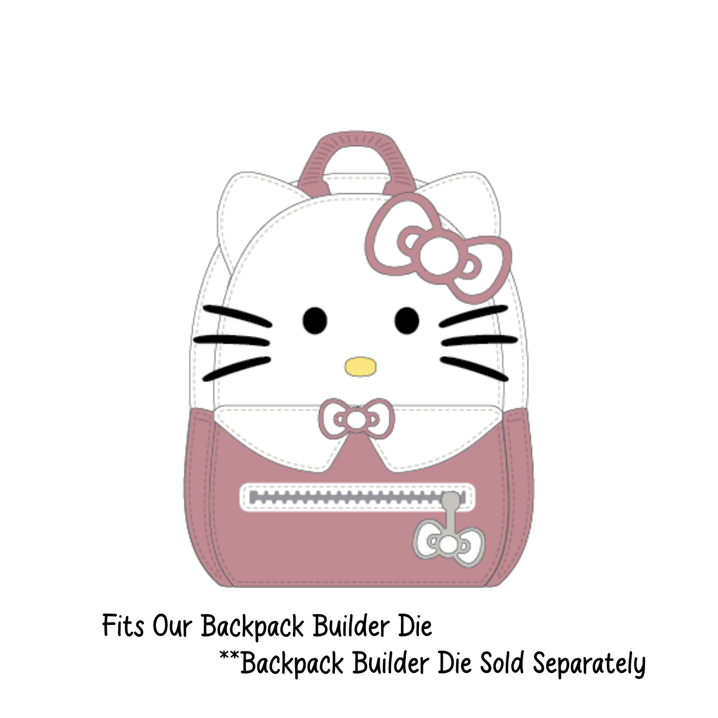 Pink and white backpack with cat face design on a white background