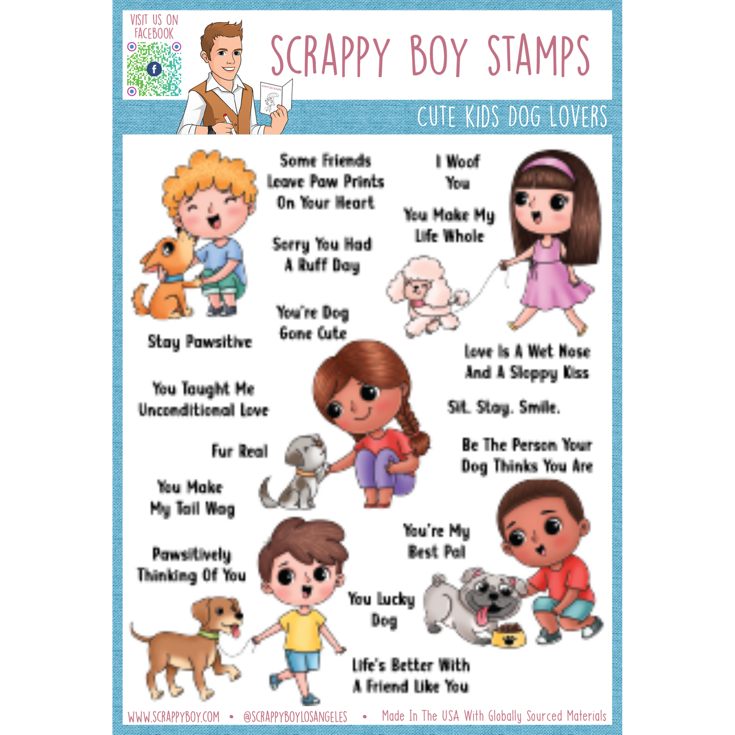 Cute Kids Dog Lovers - 6x8 Stamp Set Scrappy Boy Stamps