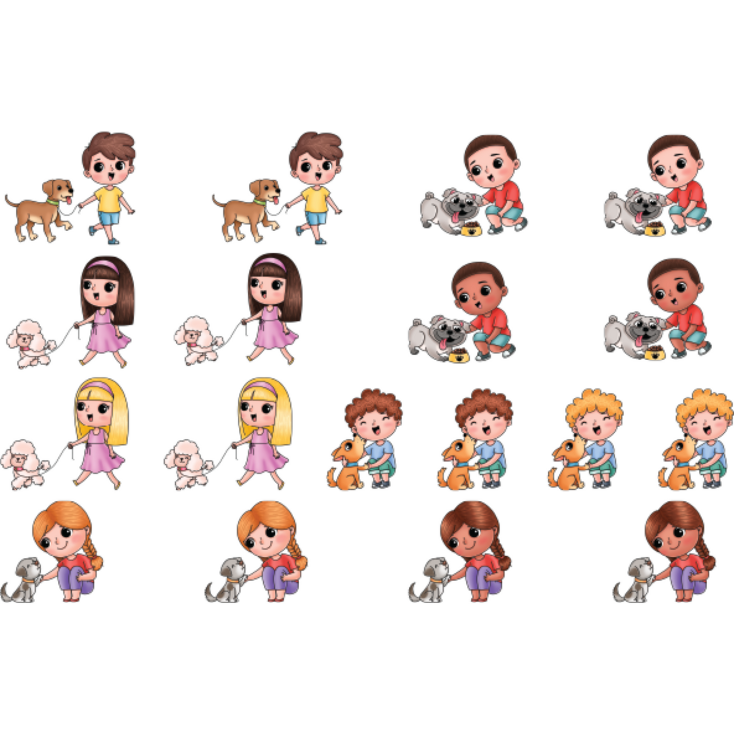 Cute Kids Dog Lovers - Colored Die Cut Pieces Scrappy Boy Stamps