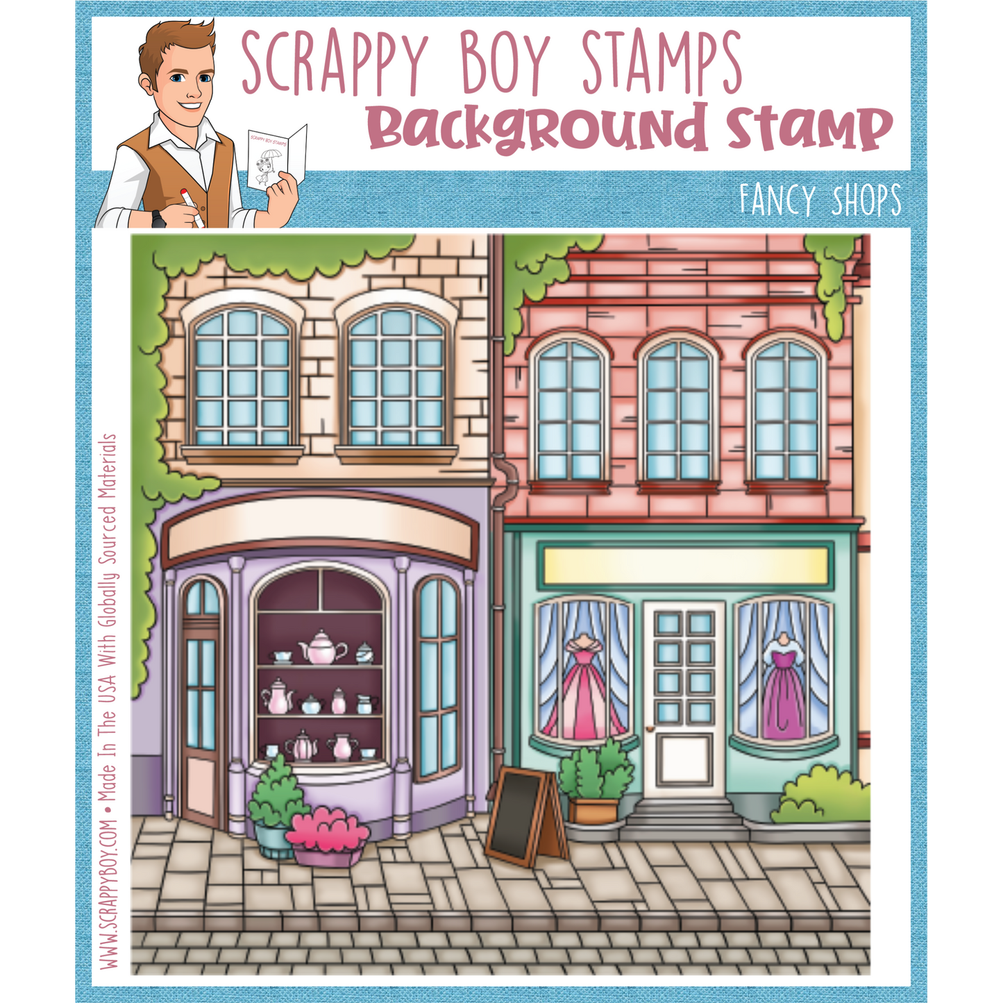 Fancy Shops Background 6x6 Stamp scrappyboystamps