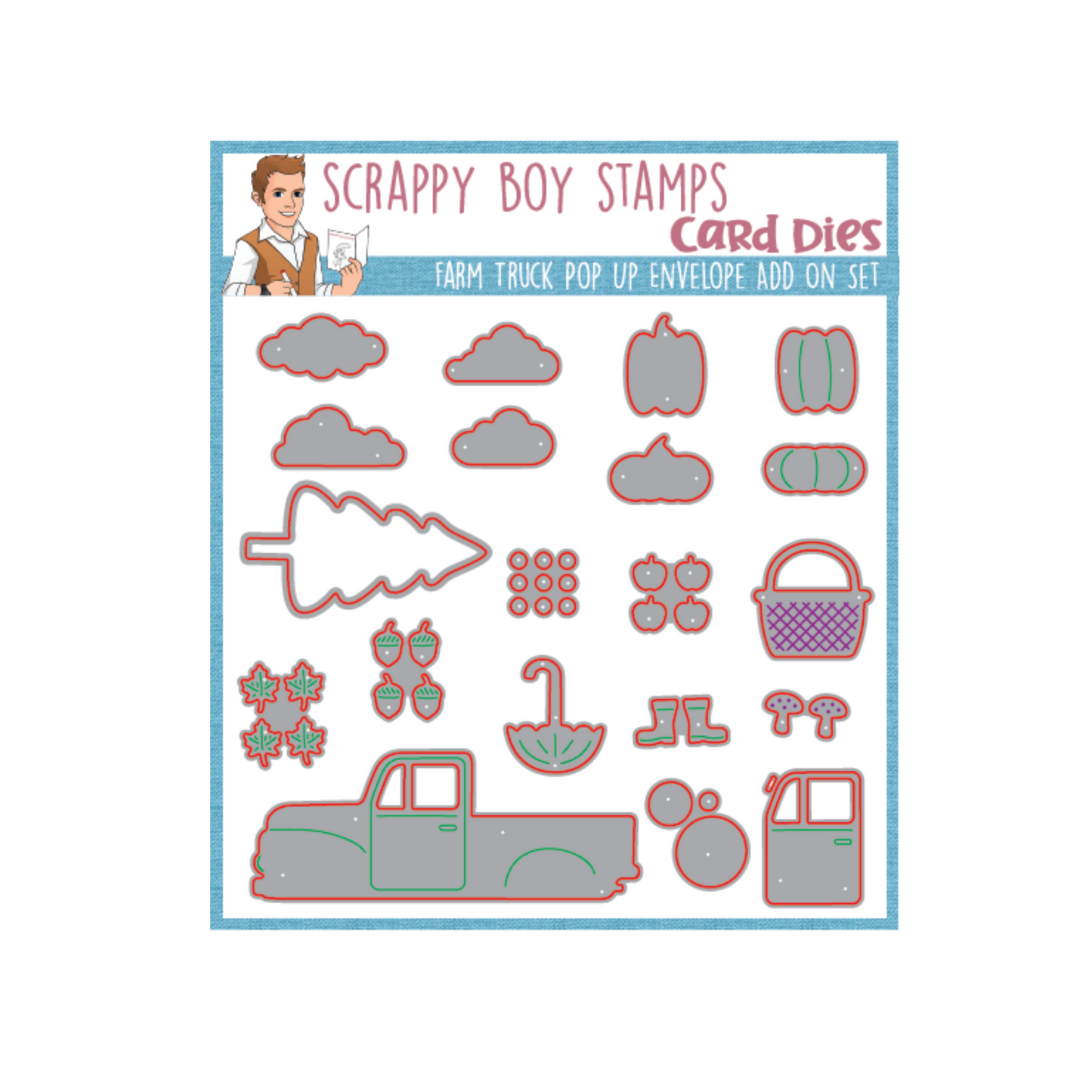 Farm Truck Pop Up Envelope Add On Set Die scrappyboystamps