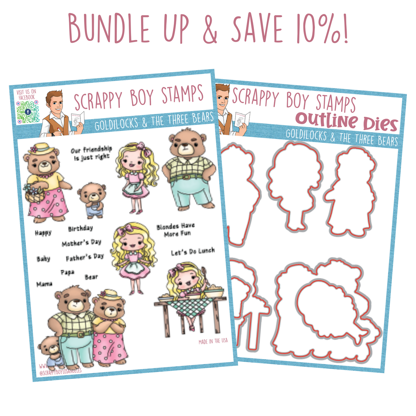 Bundle - Goldilocks & the Three Bears Stamp & Outline Dies scrappyboystamps