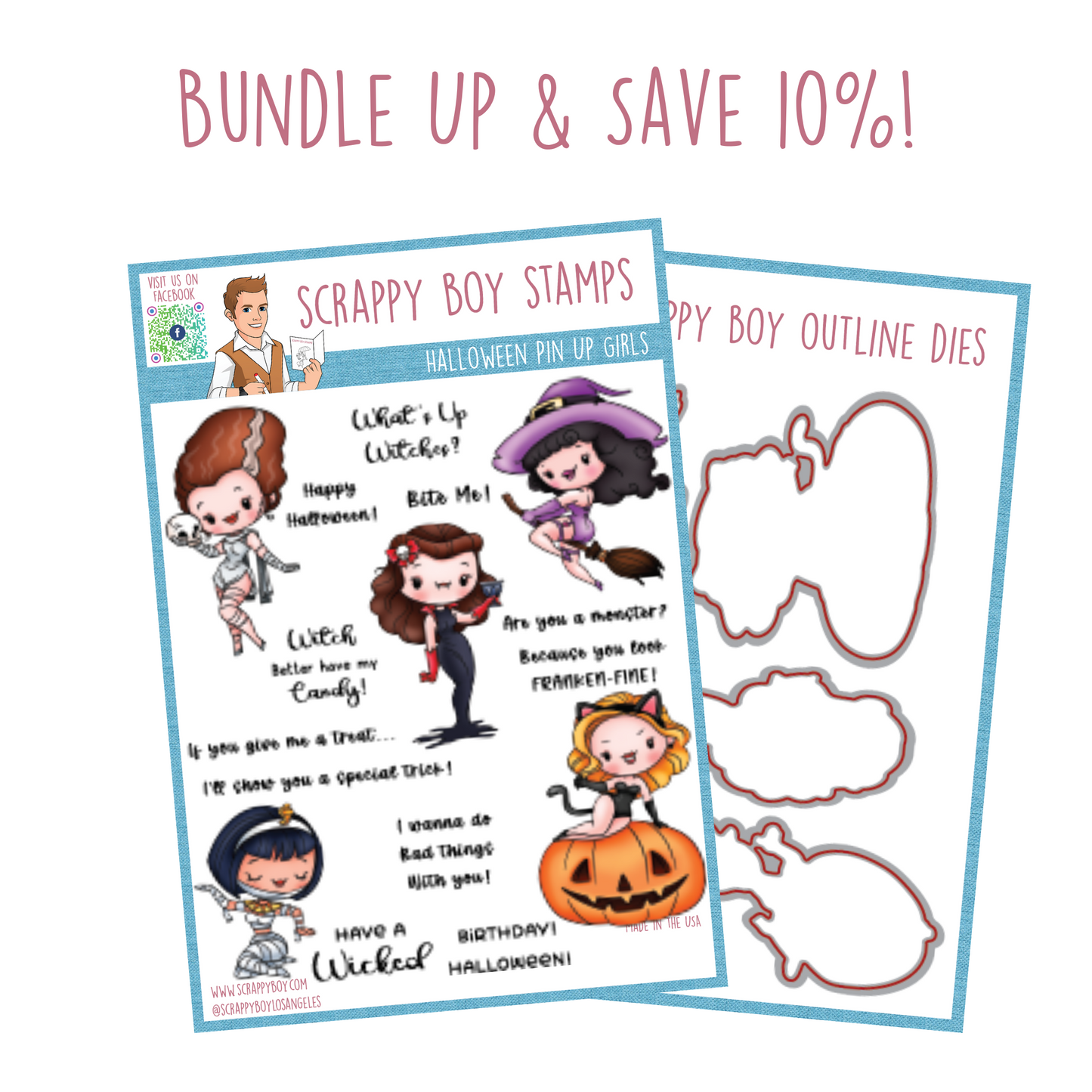 Bundle - Halloween Pin Up Girls Stamp & Outline Dies scrappyboystamps
