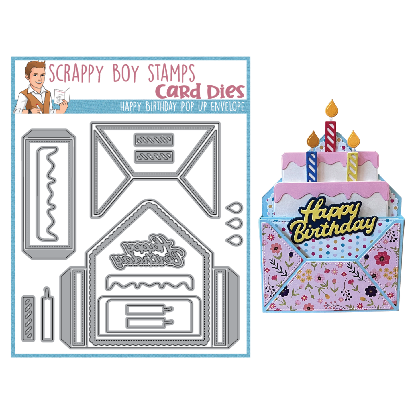 Happy Birthday Pop Up Envelope Card Die Set scrappyboystamps