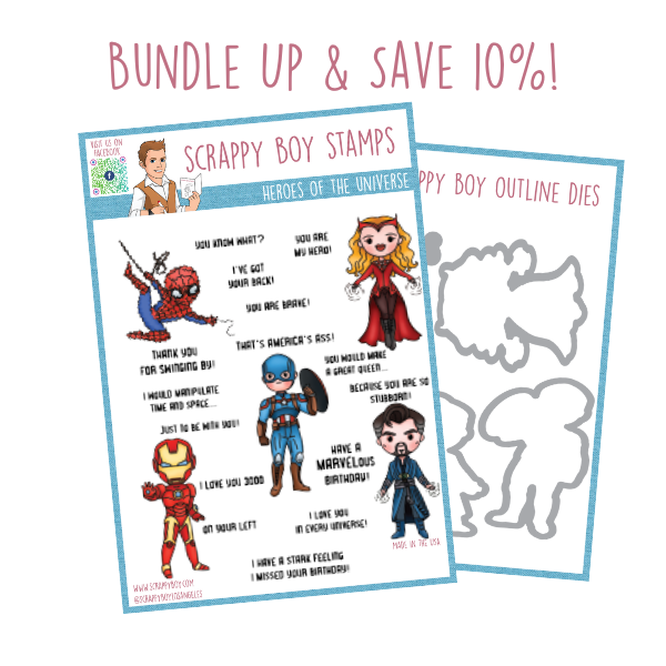 
                  
                    Bundle - Heroes of the Universe Stamp & Outline Dies scrappyboystamps
                  
                