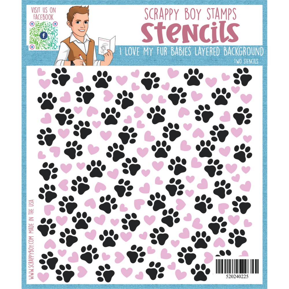 I Love My Fur Babies Layered Background Stencils scrappyboystamps