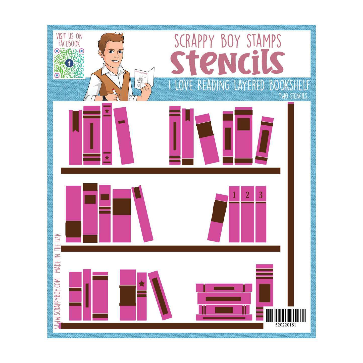 I Love Reading Layered Bookshelf Stencil scrappyboystamps
