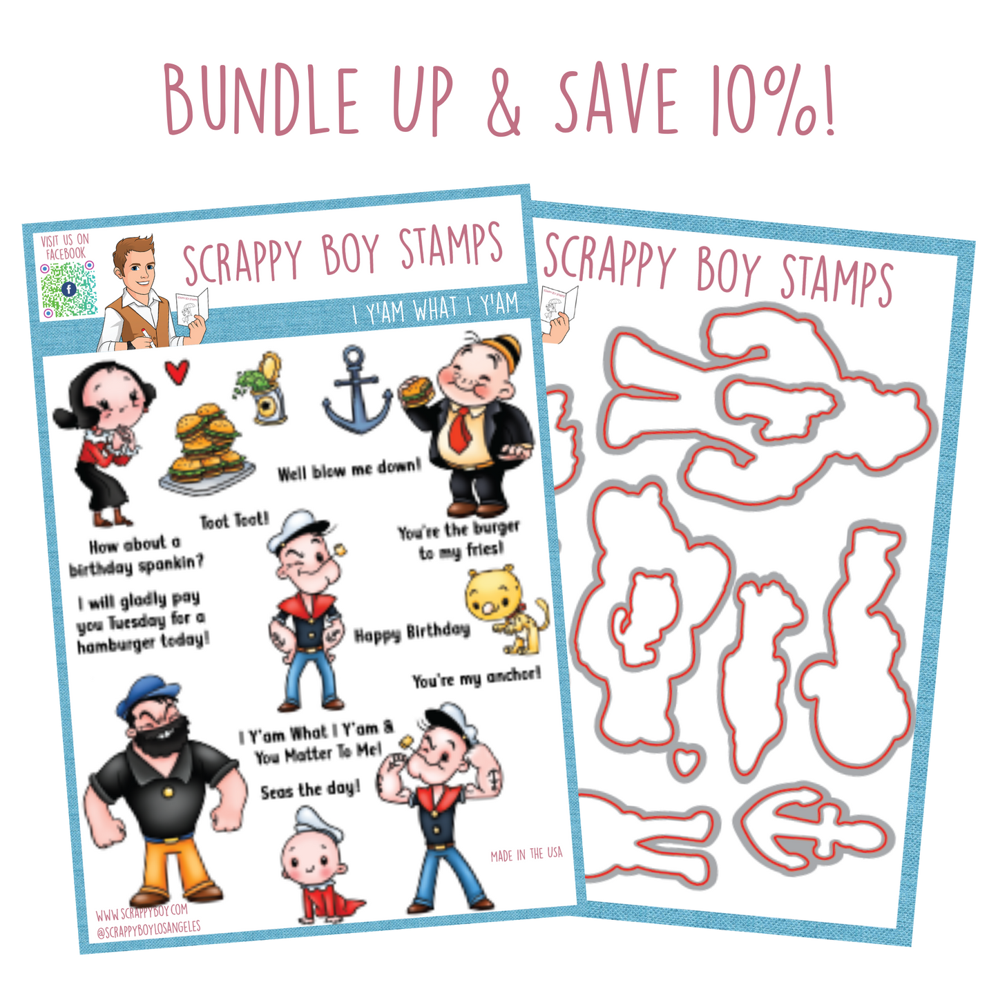 Bundle - I Y'am What I Y'am Stamp & Outline Dies scrappyboystamps