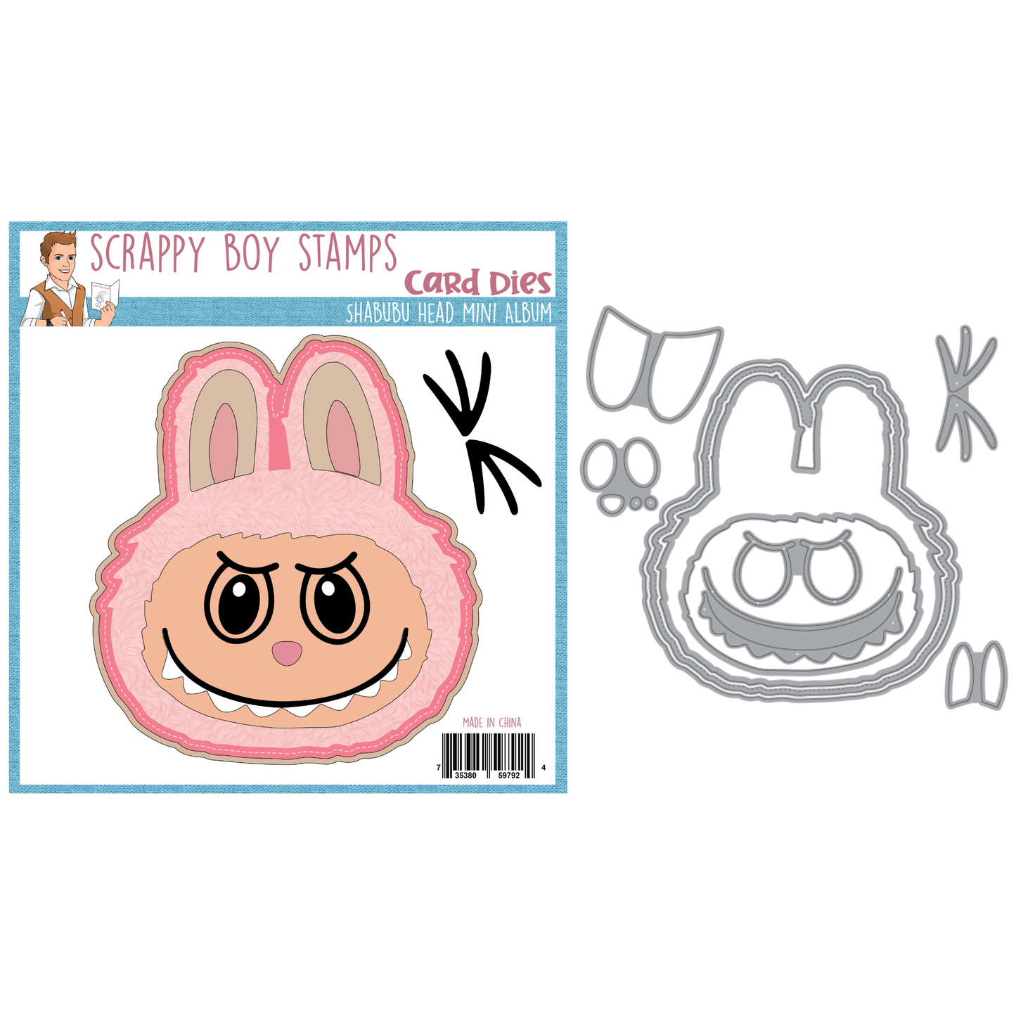 color or die monsters Shabubu Head Mini Album Die Set- Scrappy Boy Stamps