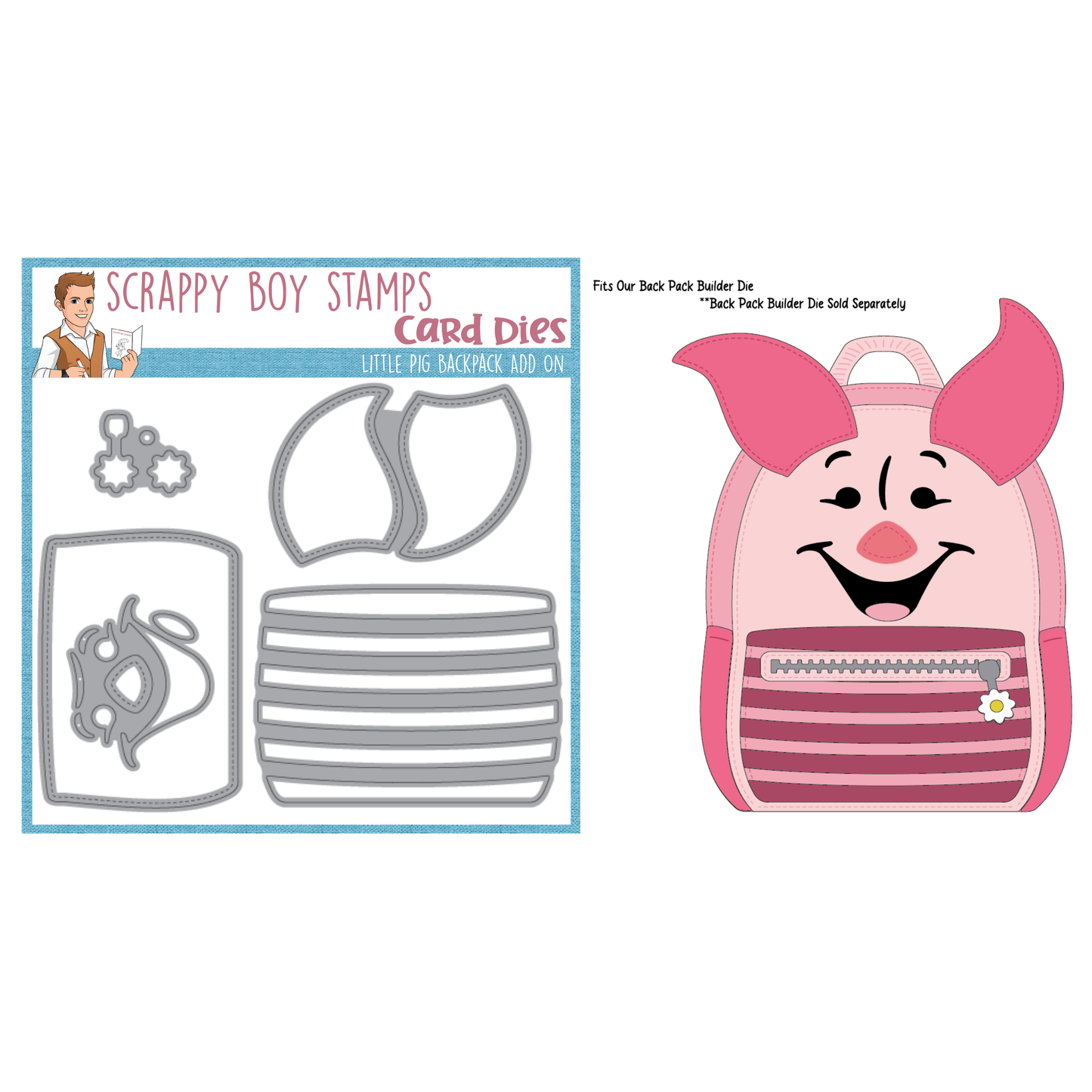 Little Pig Backpack Add On Die Set scrappyboystamps