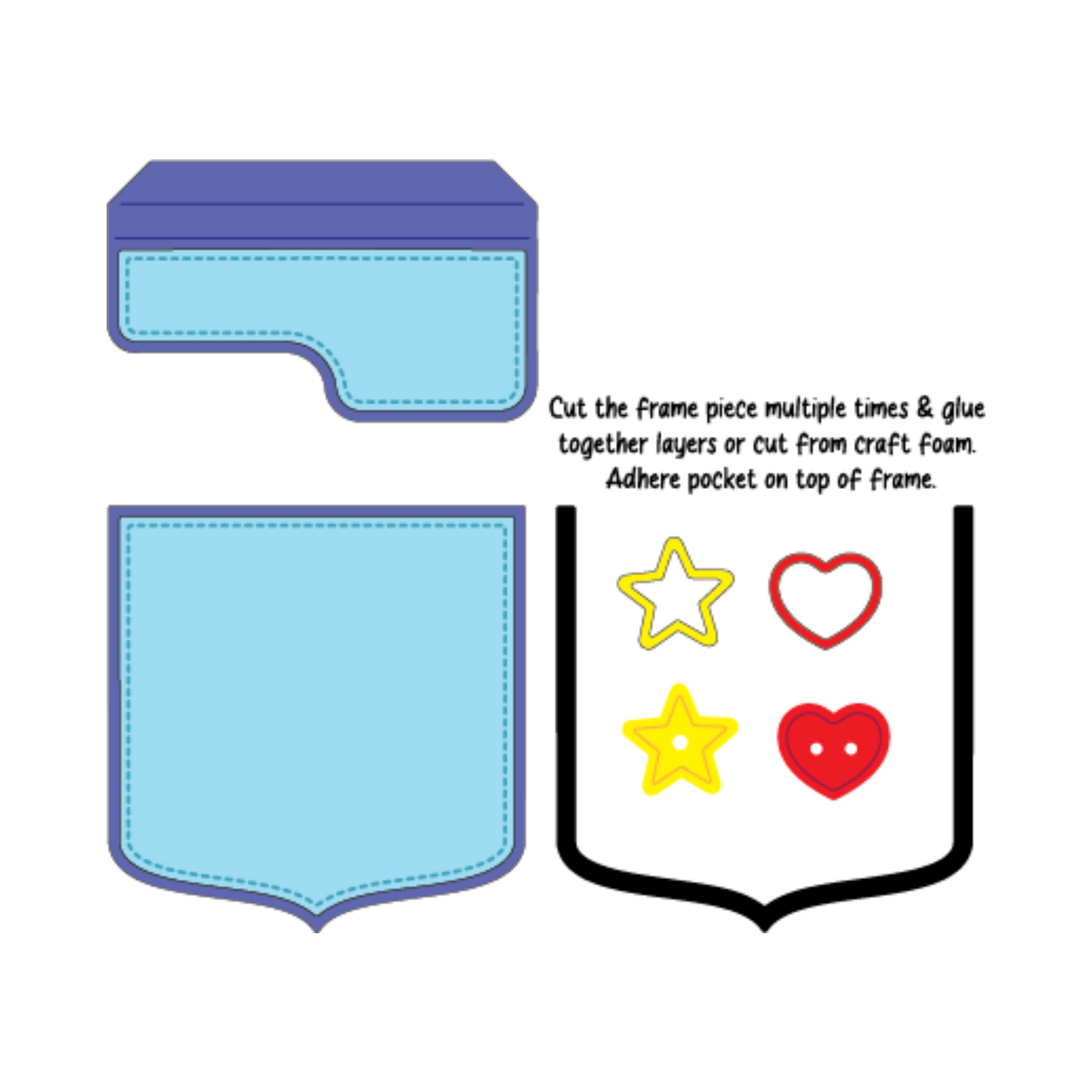 Mini Album Pocket With Heart & Star Buttons Die scrappyboystamps