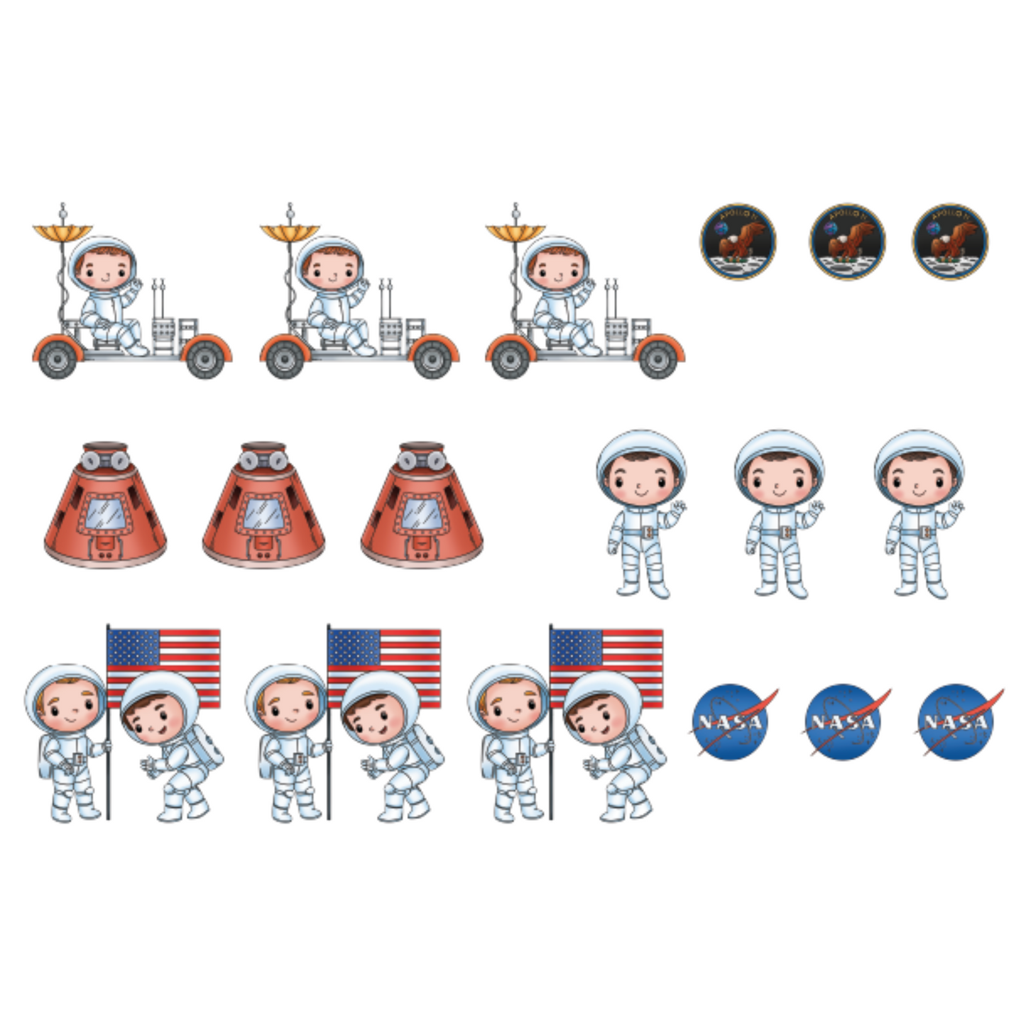 Moon Landing - Colored Die Cut Pieces Scrappy Boy Stamps
