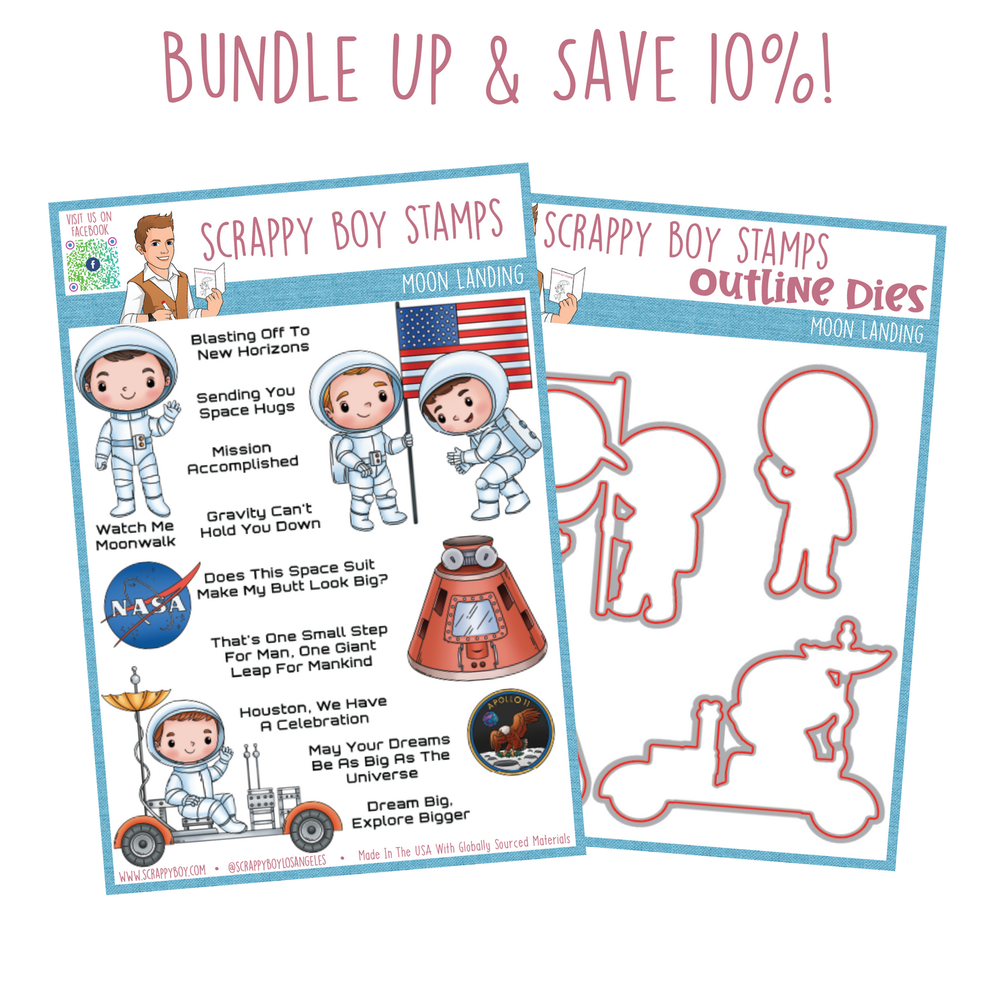 Bundle - Moon Landing Stamp & Outline Dies Scrappy Boy Stamps
