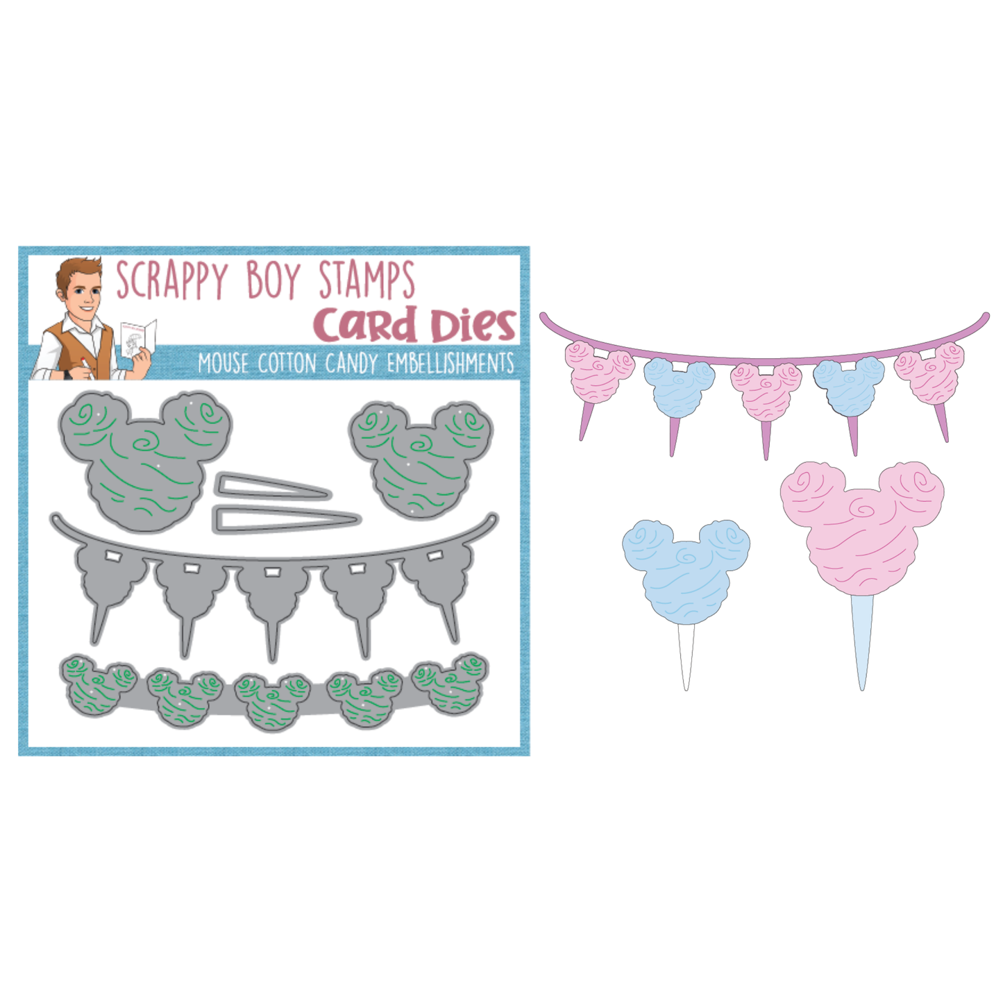 Mouse Cotton Candy Embellishments Die Set scrappyboystamps