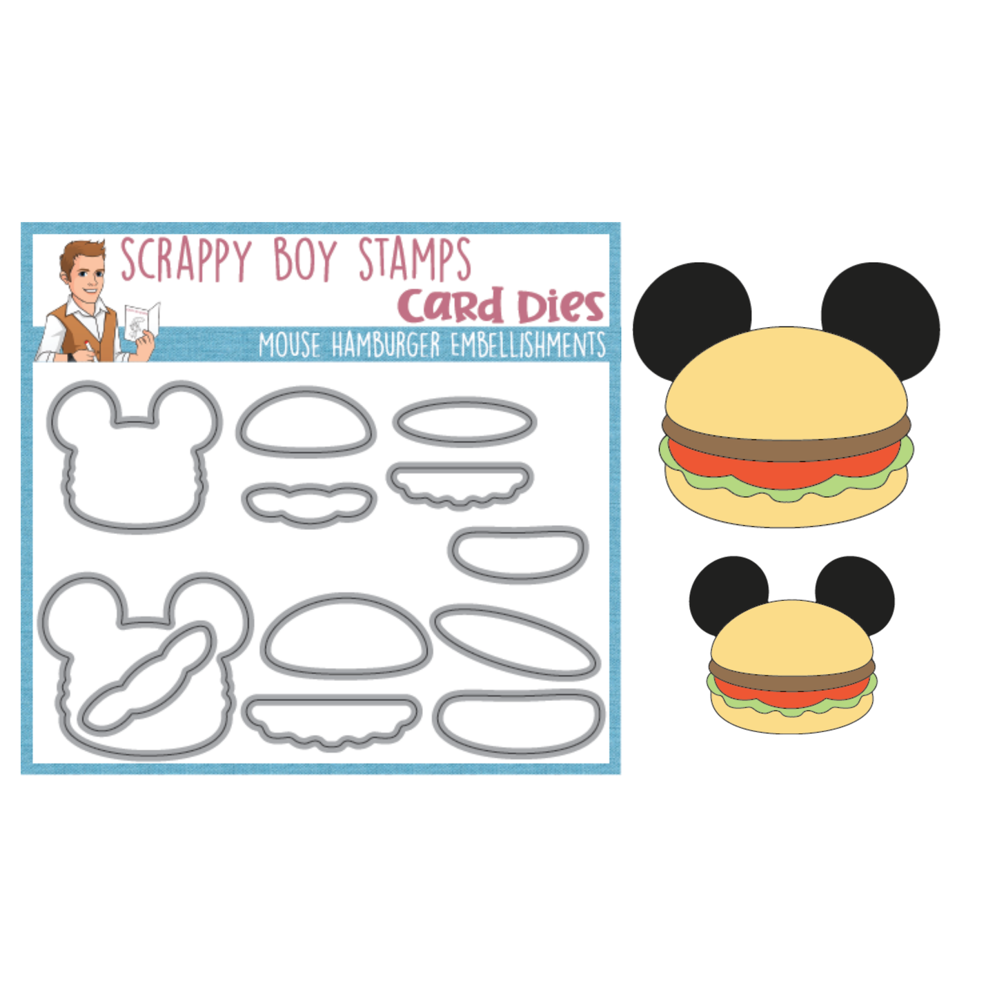 Mouse Hamburger Embellishments Die Set scrappyboystamps