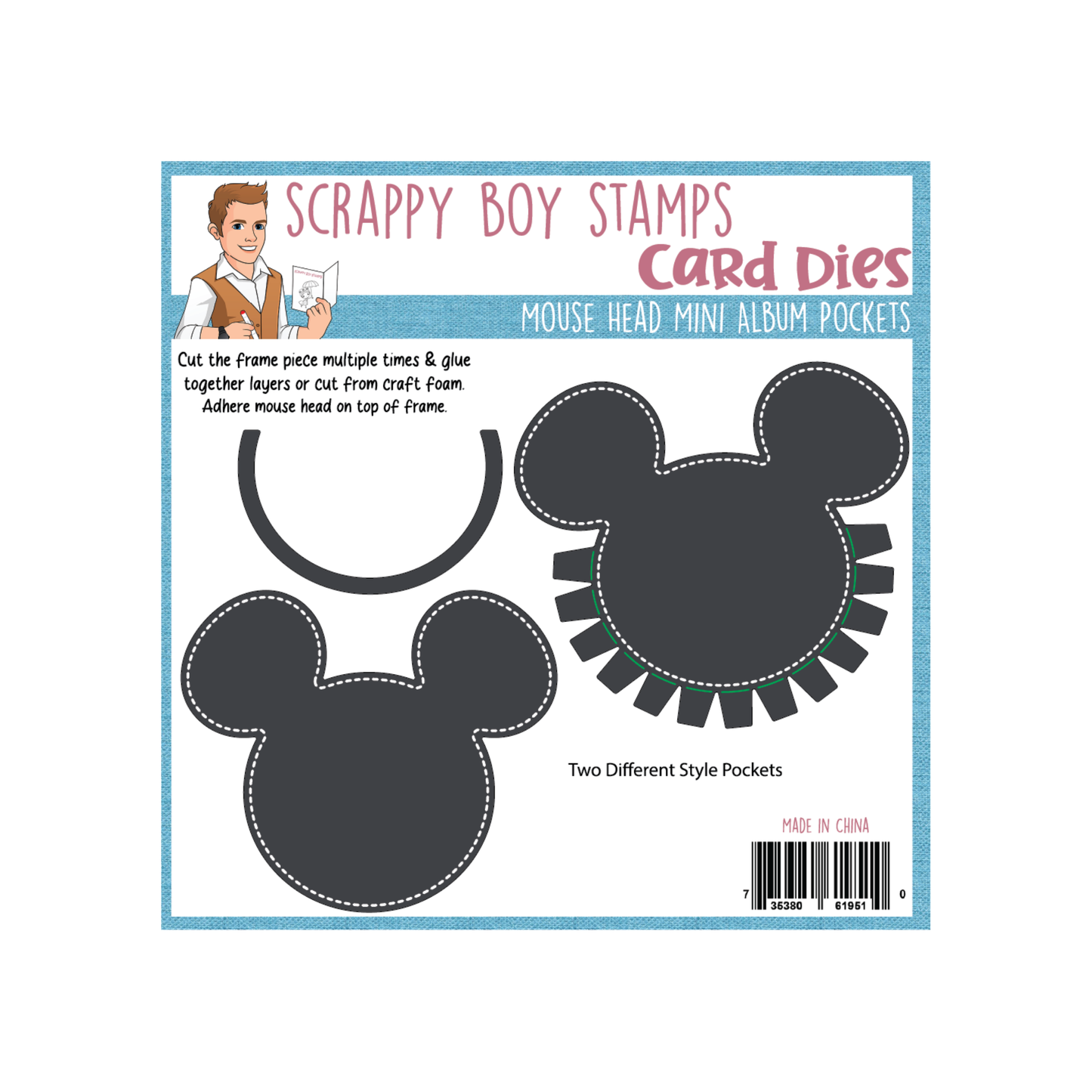 Card dies with mouse head design on a white background