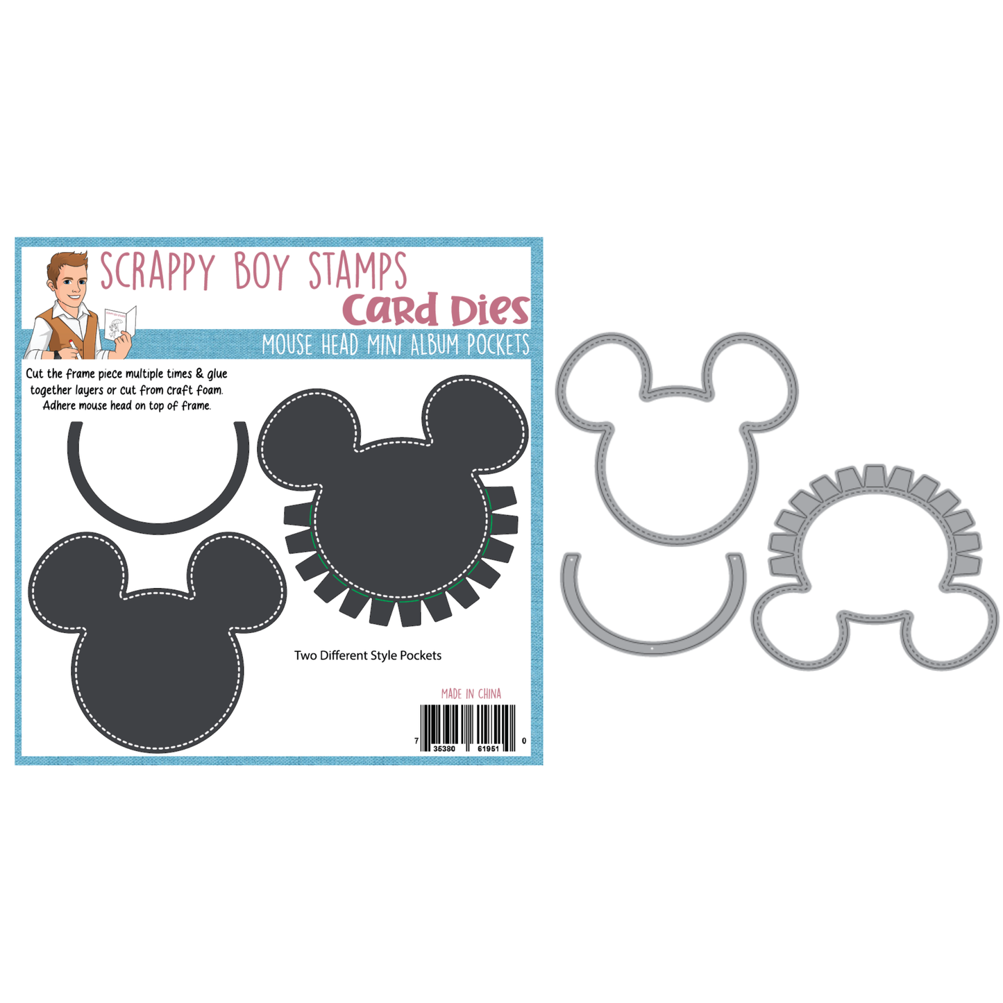 Card making dies with mouse head design on a white background