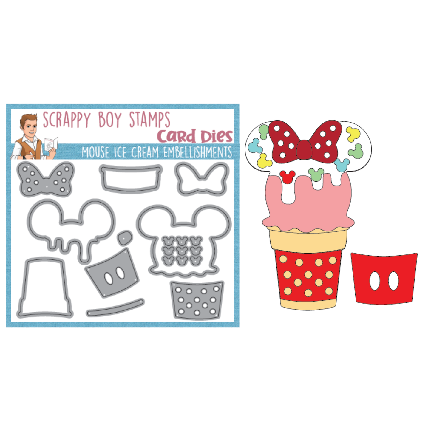 Mouse Ice Cream Embellishments Die Set scrappyboystamps