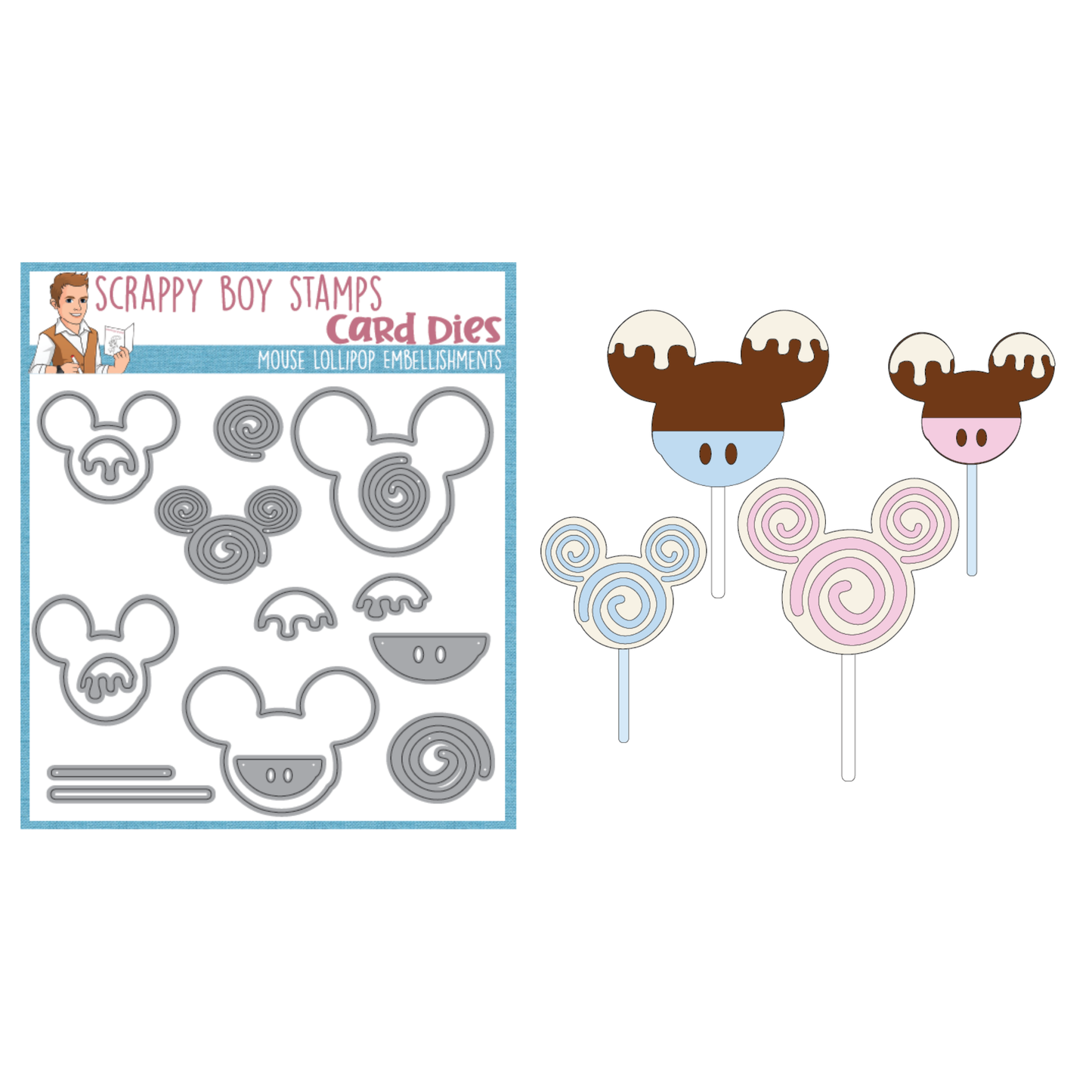 Mouse Lollipop Embellishments Die Set scrappyboystamps