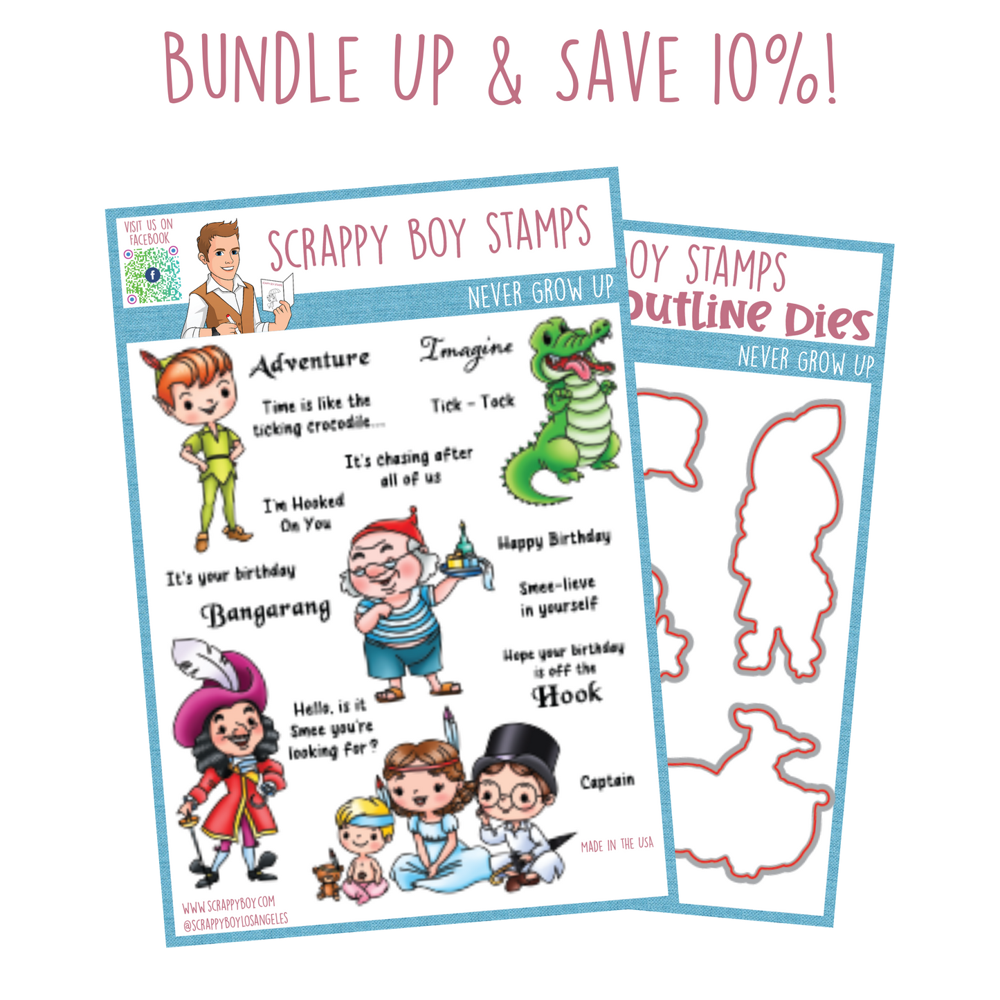 Bundle - Never Grow Up Stamps & Outline Dies scrappyboystamps