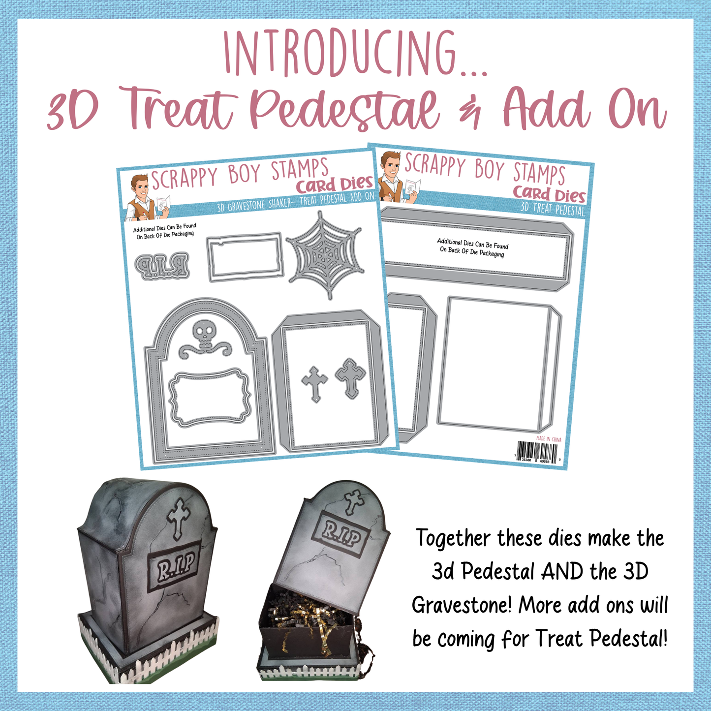 Bundle - 3D Treat Pedestal and 3D Gravestone Shaker Add On Dies Scrappy Boy Stamps