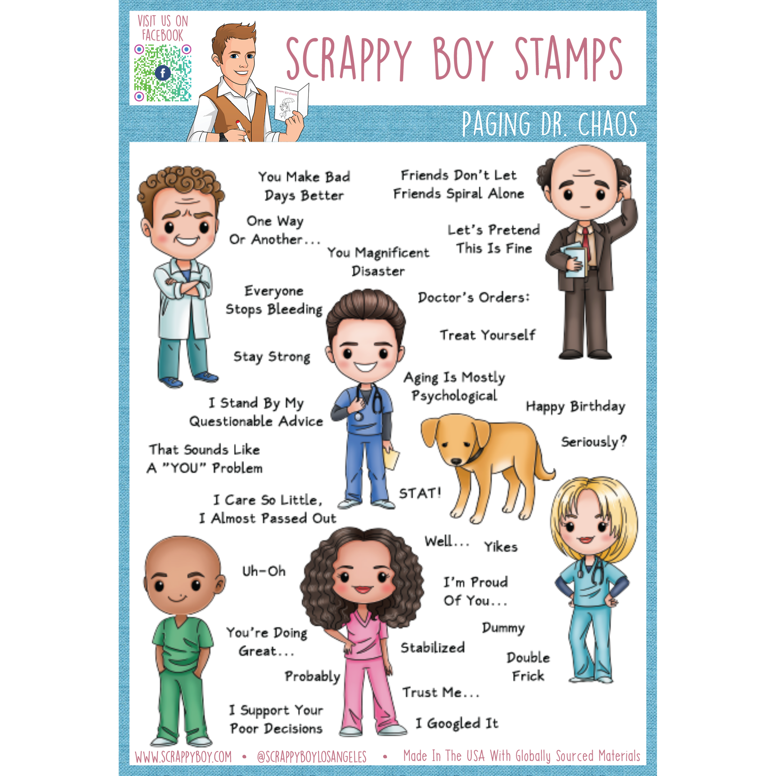 Paging Dr. Chaos - 6x8 Stamp Set - Scrappy Boy Stamps