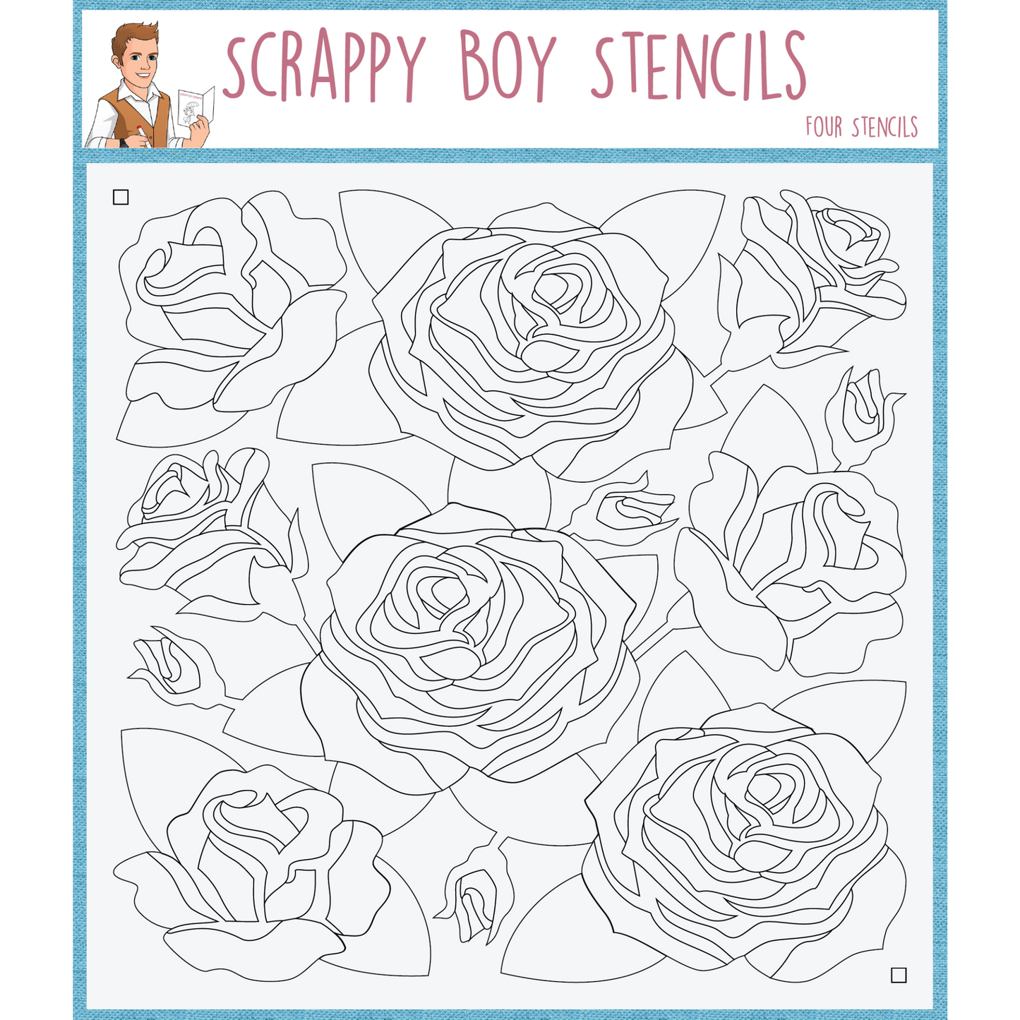 Roses 4 Piece Layered Stencil Set scrappyboystamps