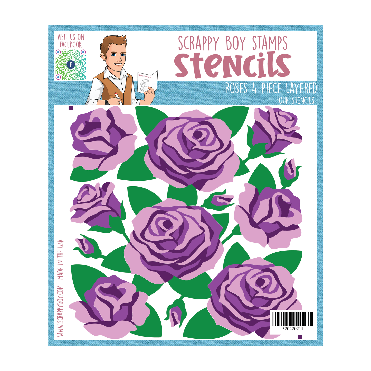 Roses 4 Piece Layered Stencil Set scrappyboystamps