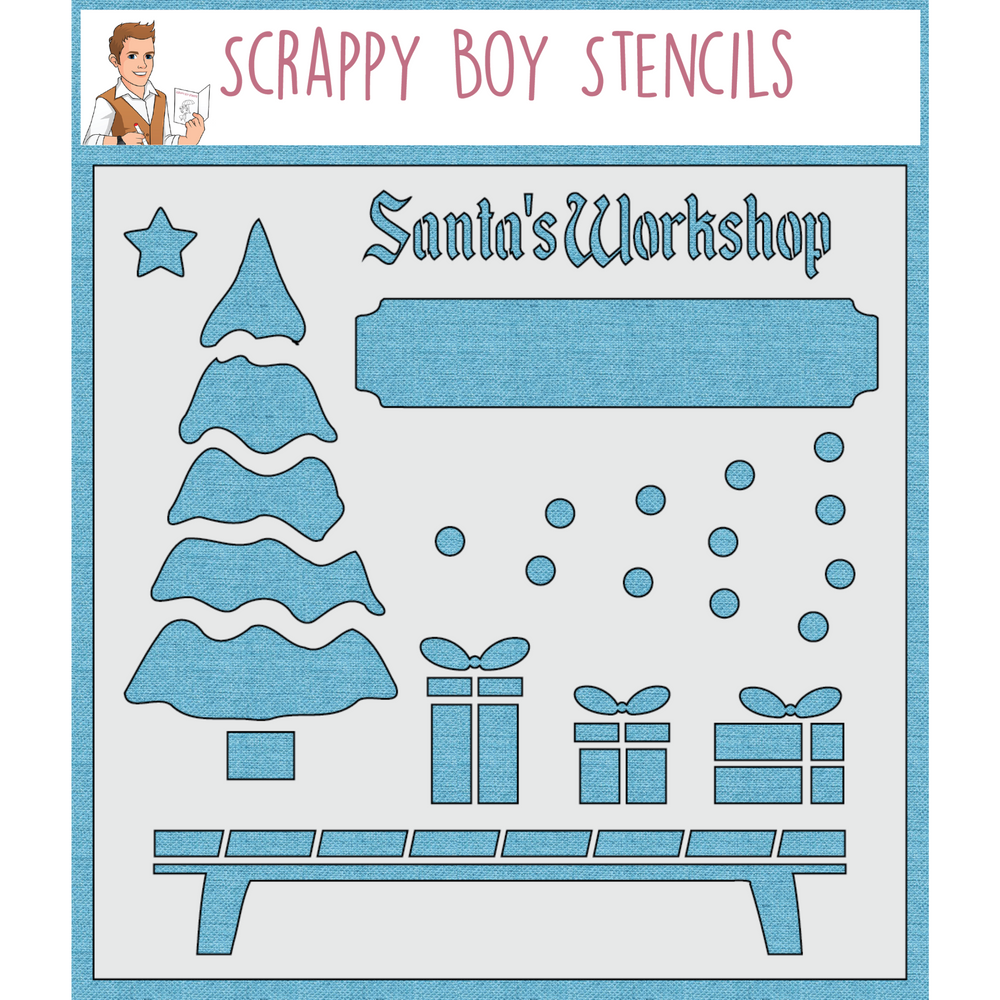 Santa’s Workshop Scene Builder Stencil scrappyboystamps