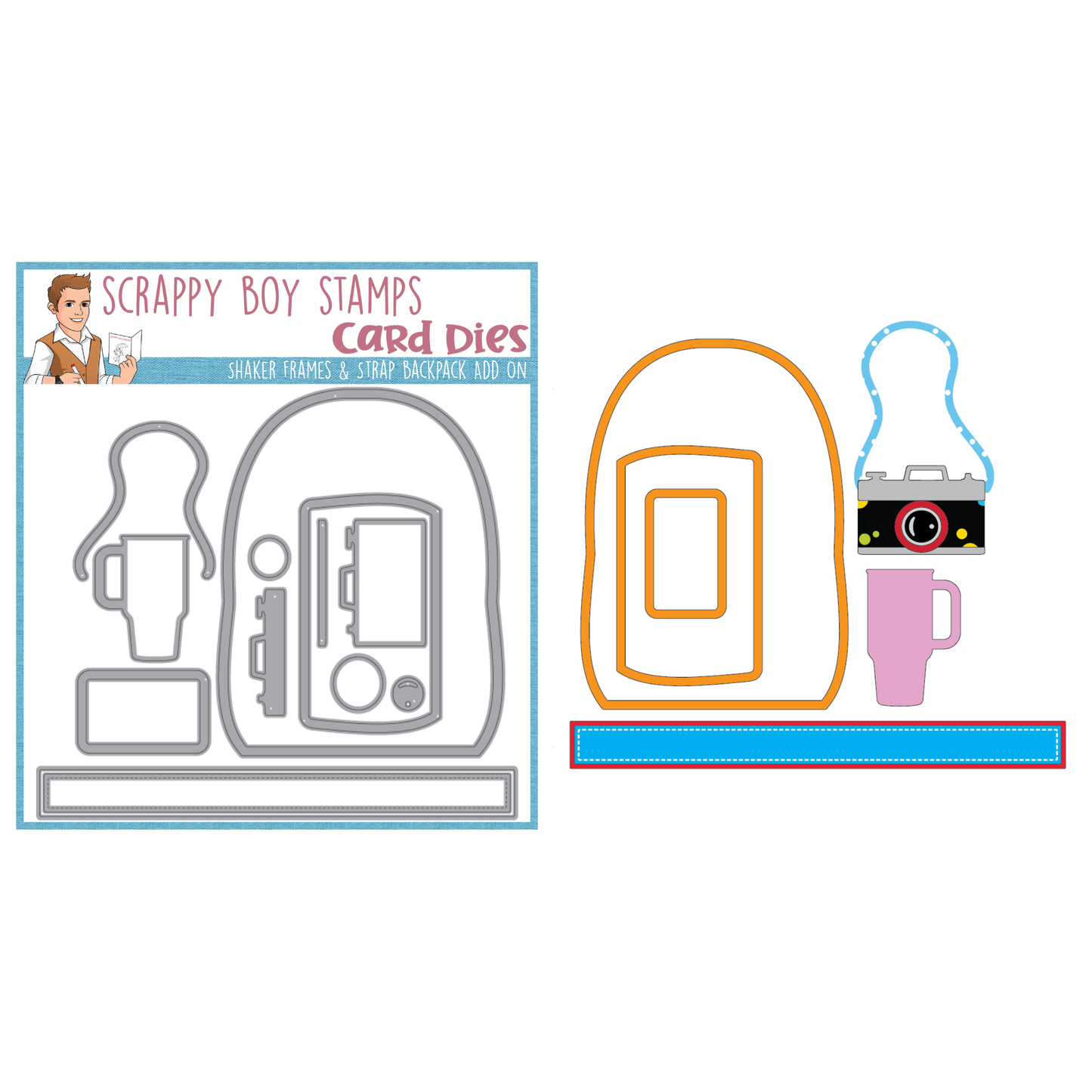 Shaker Frames & Strap Backpack Add On Die Set scrappyboystamps